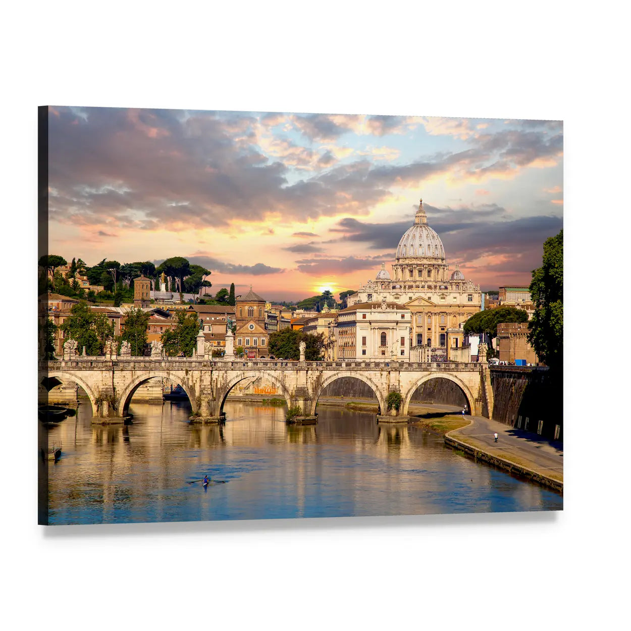 St. Peter's Basilica and Sant'angelo Bridge Canvas Wall Art, single panel gallery wrapped canvas, angled product view
