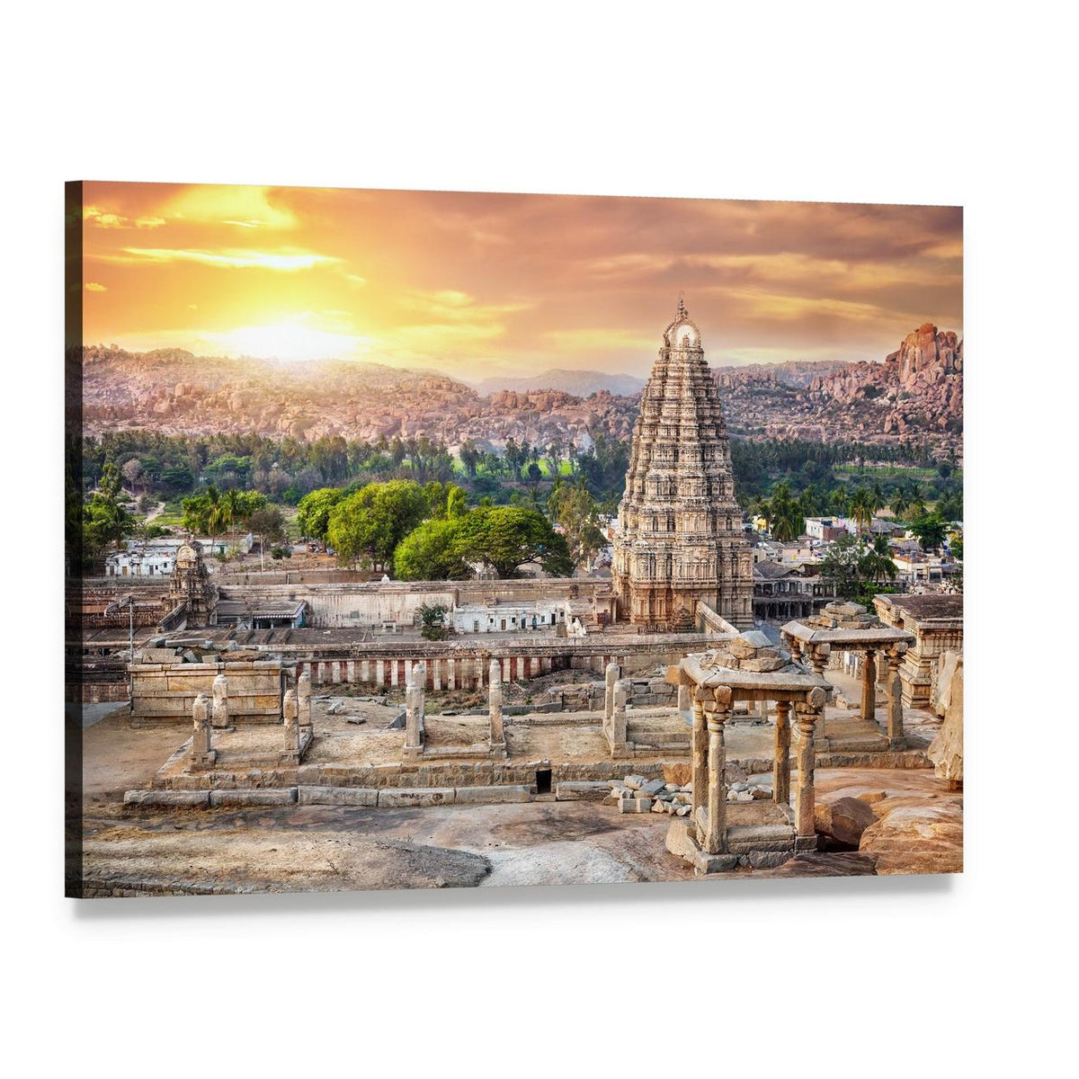 Virupaksha Temple at Sunset in India Canvas Wall Art, single panel gallery wrapped canvas, angled product view