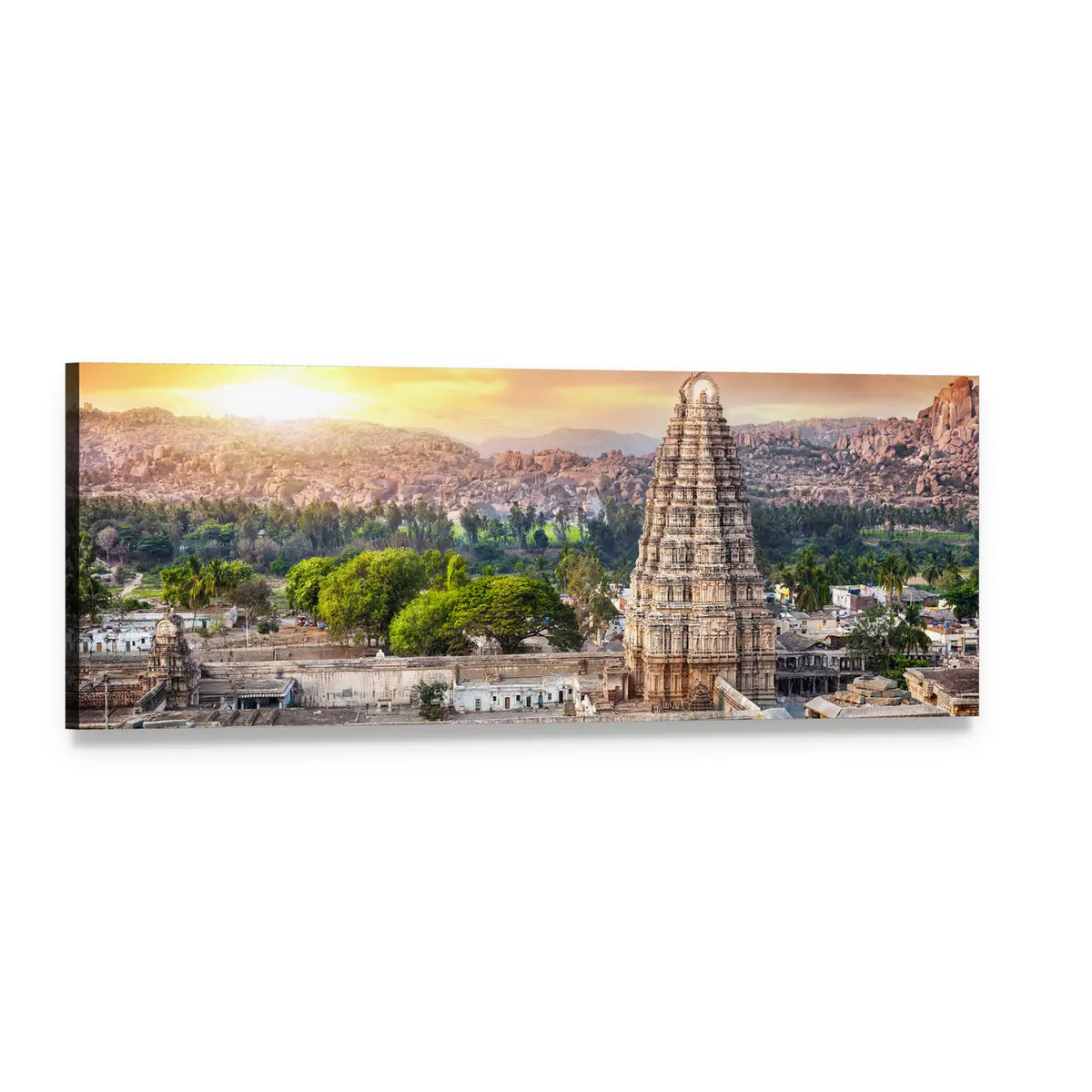 Virupaksha Temple at Golden Hour Panoramic Canvas Wall Art, single panel gallery wrapped canvas, angled product view