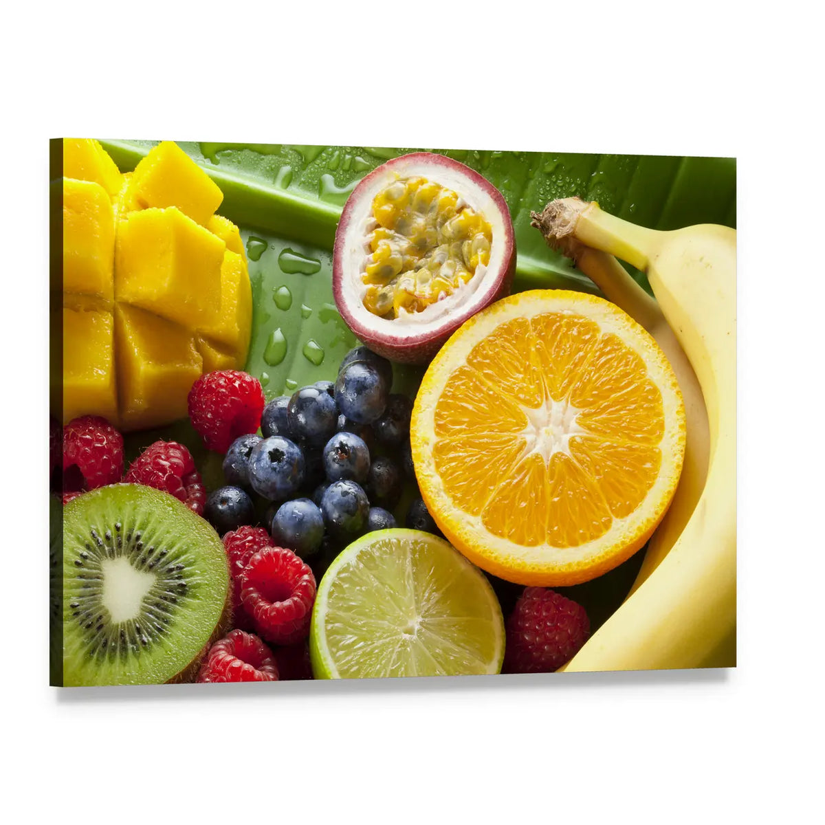 Fresh Tropical Fruit Still Life Canvas Wall Art, single panel gallery wrapped canvas, angled product view