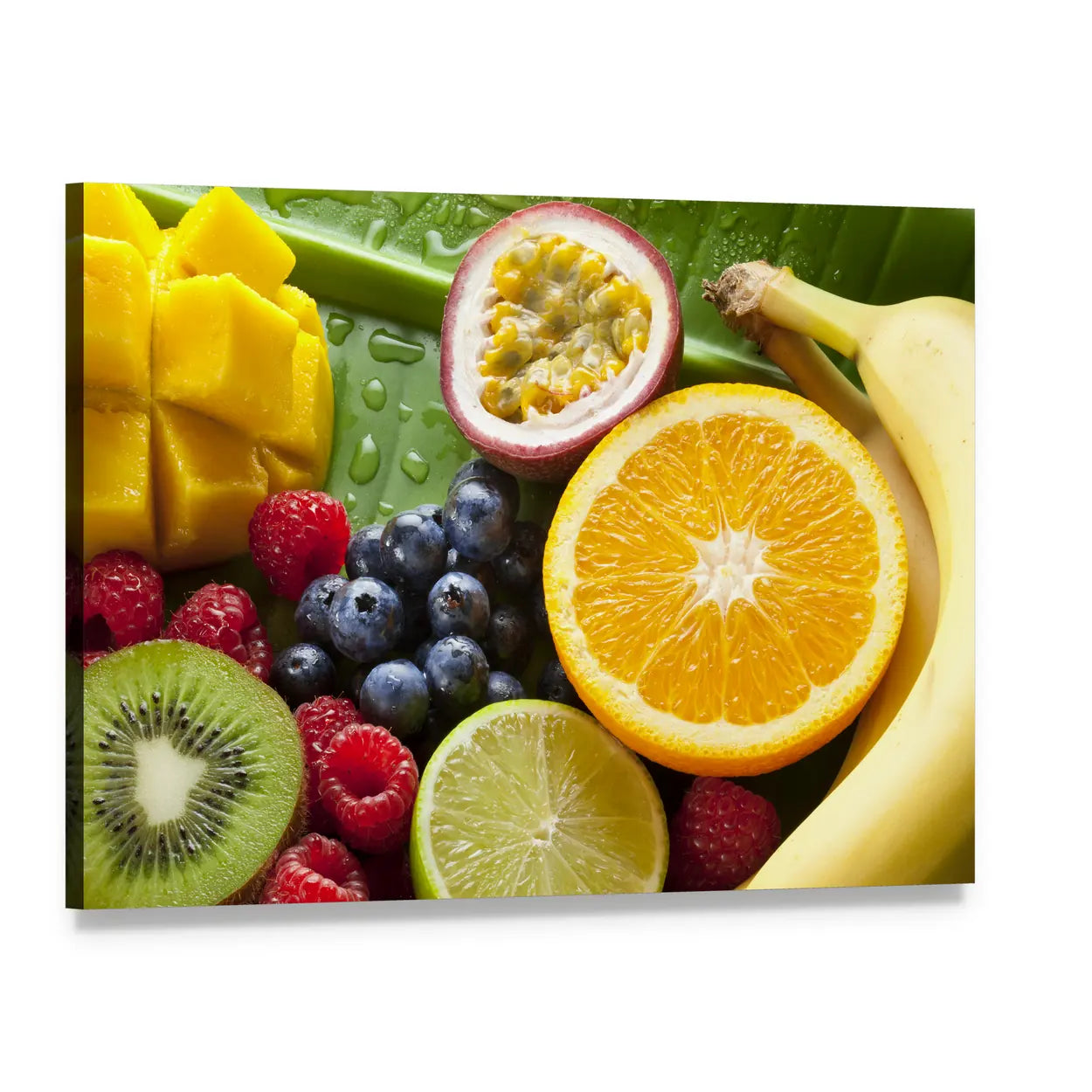 Fresh Tropical Fruit Still Life Canvas Wall Art, single panel gallery wrapped canvas, angled product view