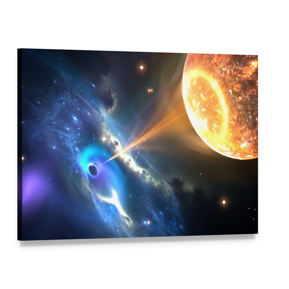 Black Hole Sucking Nearest Star Canvas Wall Art, single panel gallery wrapped canvas, angled product view
