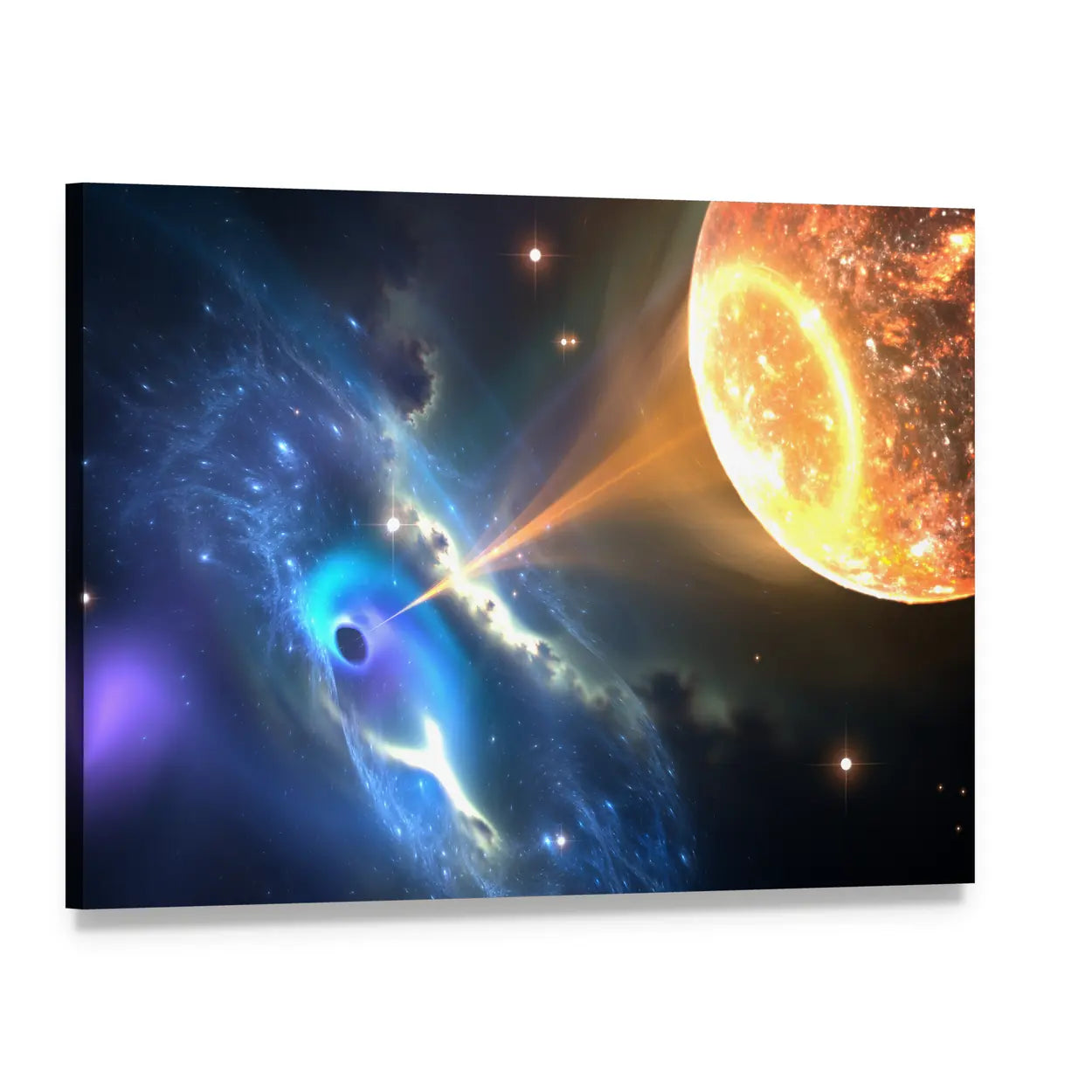 Black Hole Devouring a Shining Star Canvas Wall Art, single panel gallery wrapped canvas, angled product view