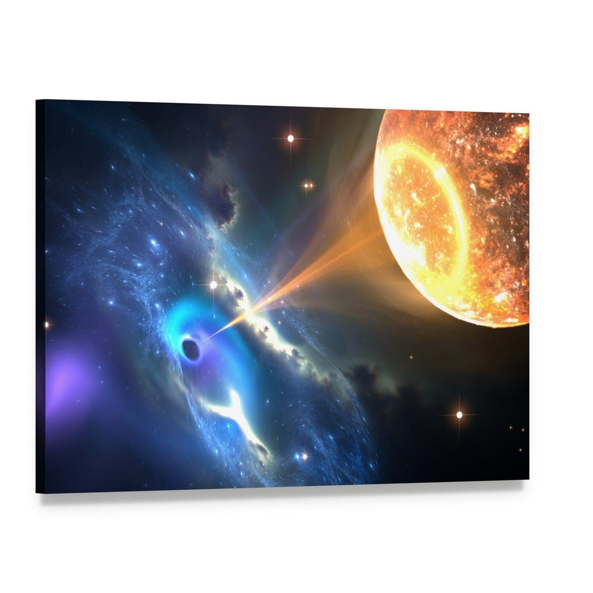 Black Hole Sucking Nearest Star Canvas Wall Art, single panel gallery wrapped canvas, angled product view