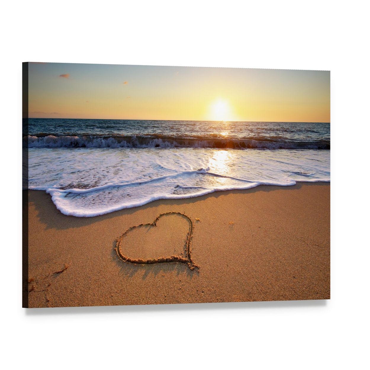 Heart on Beach Canvas Wall Art, single panel gallery wrapped canvas, angled product view