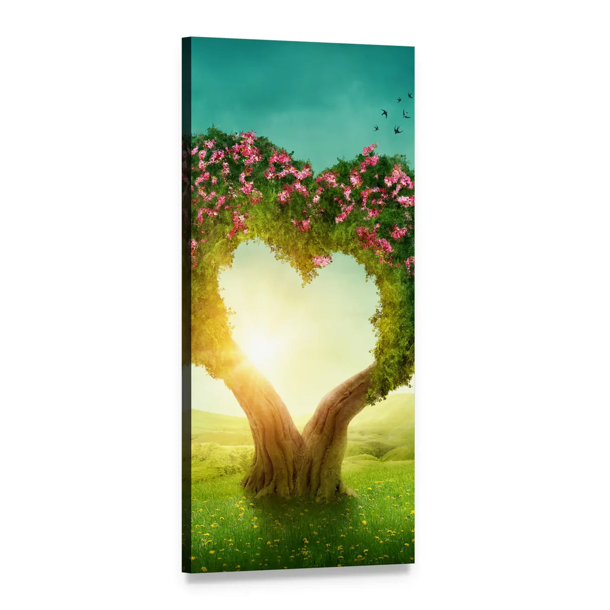Heart-shaped Tree in Meadow Vertical Canvas Wall Art, 1 panel 1 Vertical layout gallery wrapped canvas set, angled product view