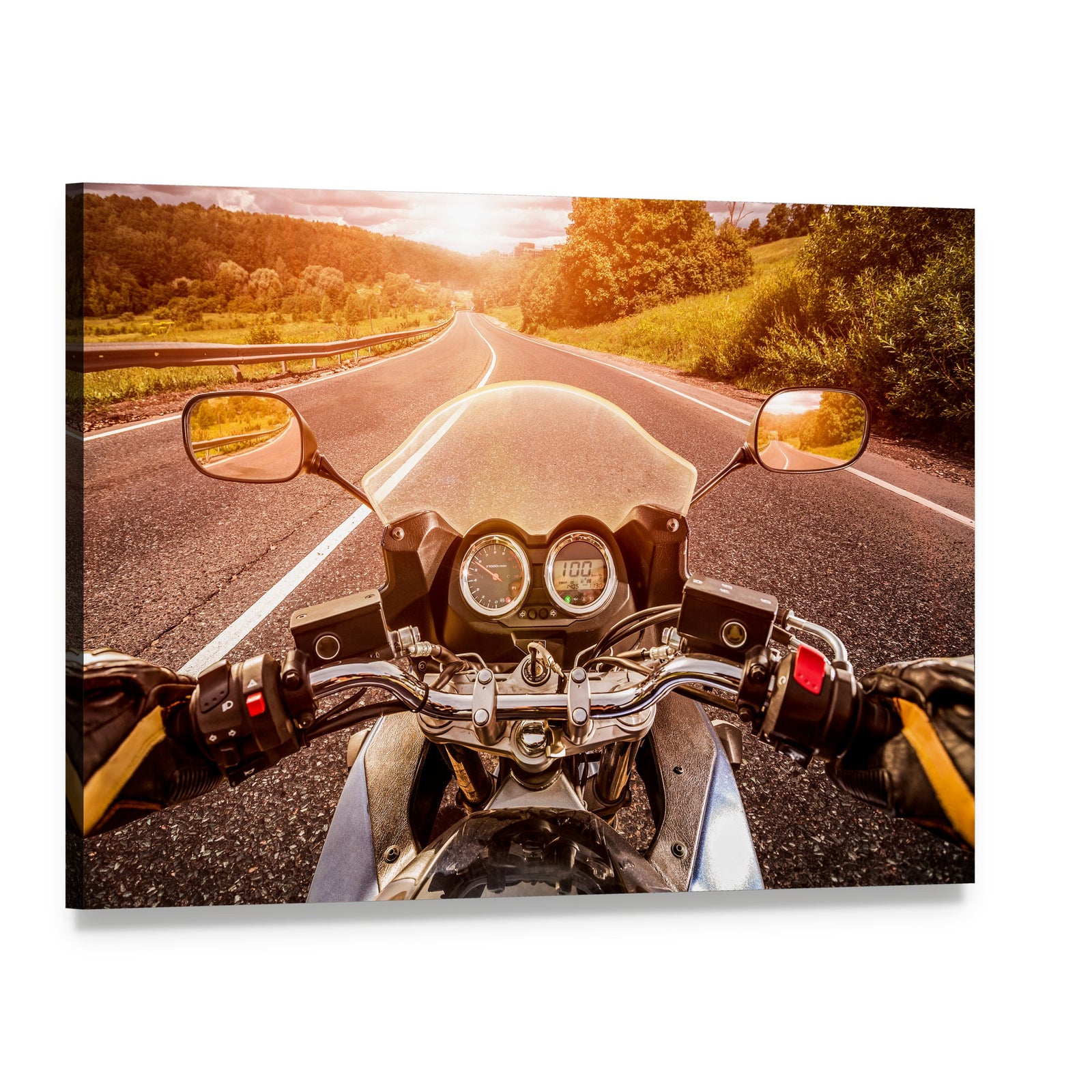 Biker First Person View Canvas Wall Art, single panel gallery wrapped canvas, angled product view