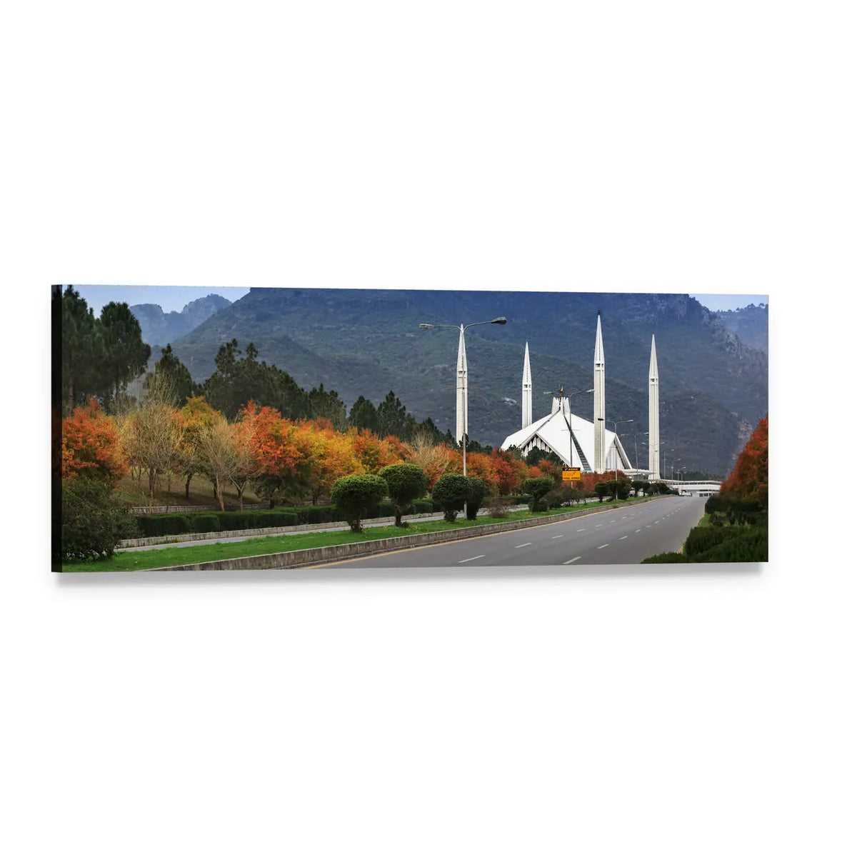 Shah Faisal Mosque Islamabad Panoramic Canvas Wall Art, single panel gallery wrapped canvas, angled product view