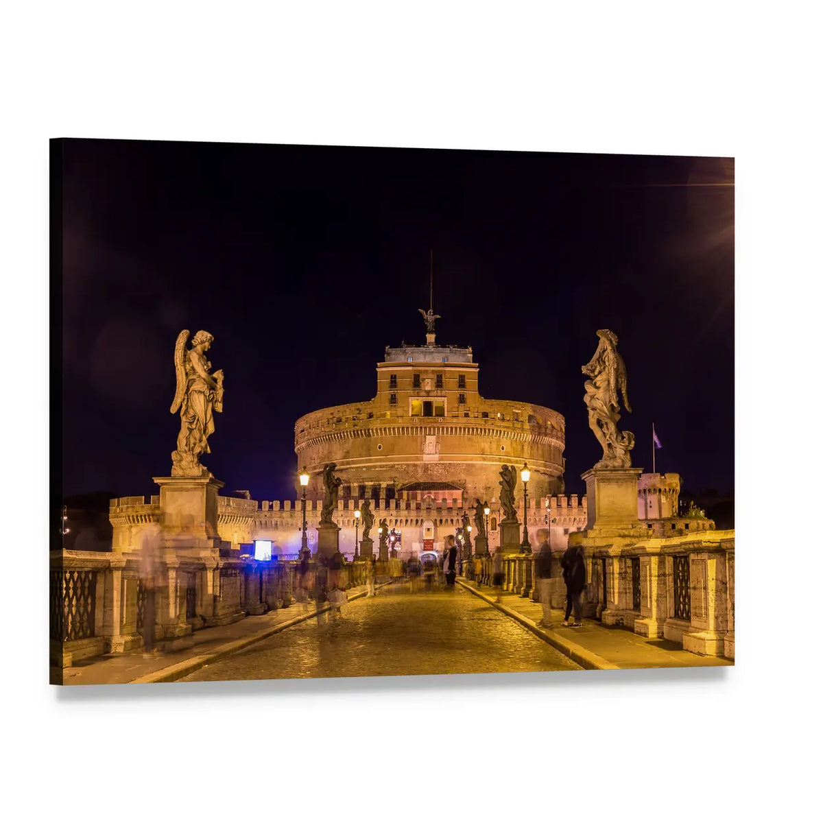 Castel Sant'angelo at Night Canvas Wall Art, single panel gallery wrapped canvas, angled product view