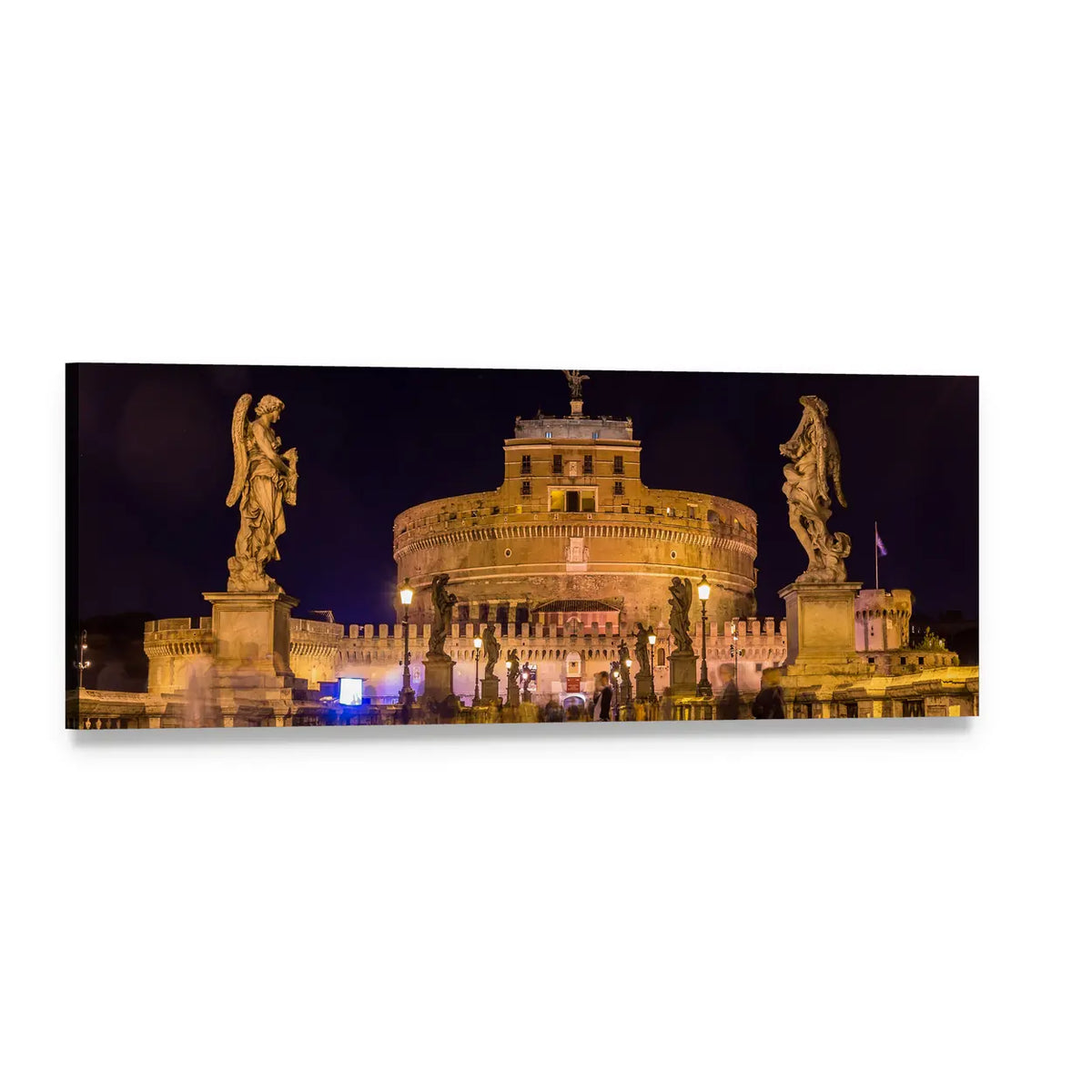 Castel Sant'angelo Rome at Night Panoramic Canvas Wall Art, single panel gallery wrapped canvas, angled product view