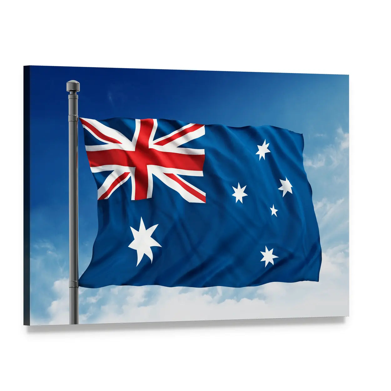 Waving Australian Flag Canvas Wall Art, single panel gallery wrapped canvas, angled product view