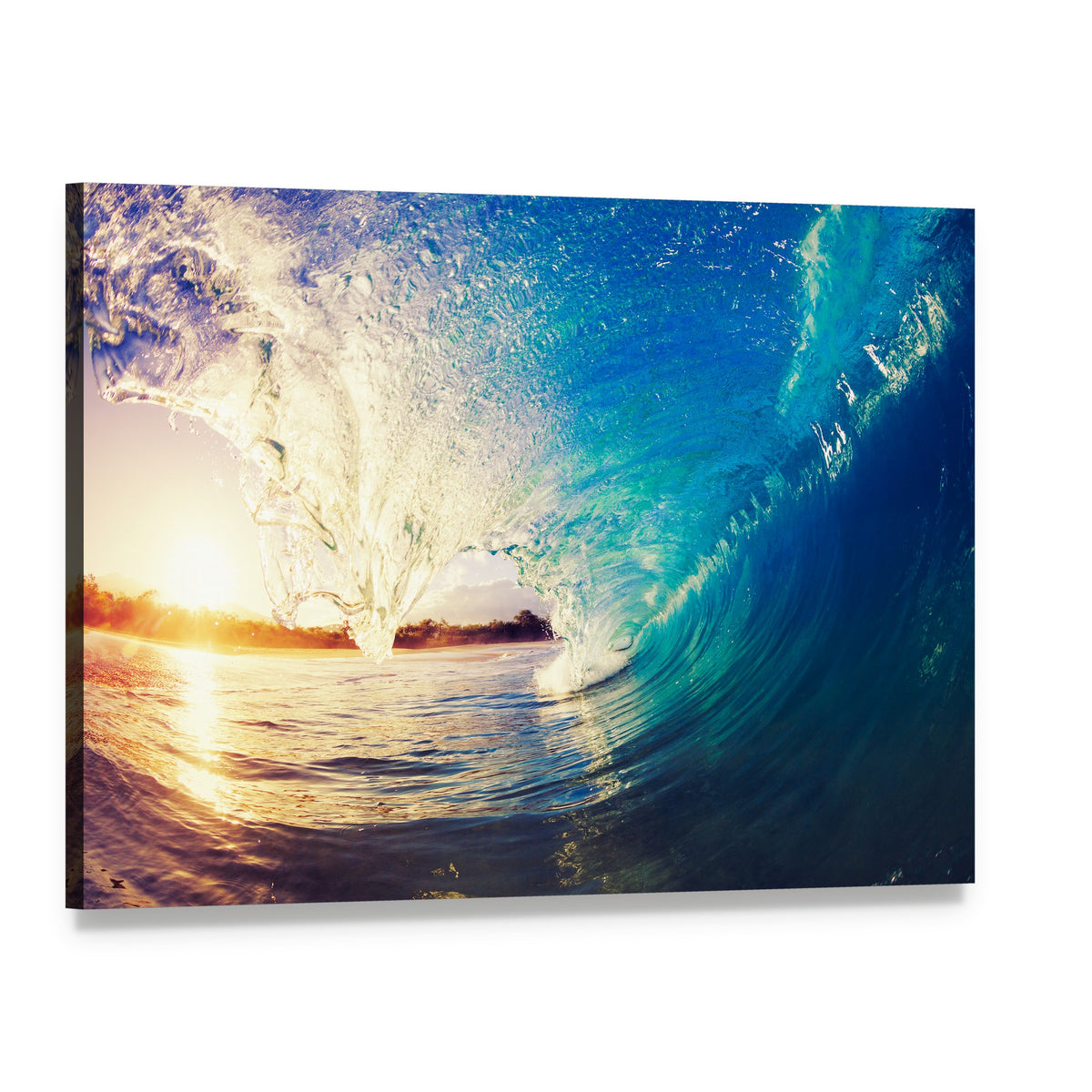 Colorful Ocean Wave Canvas Wall Art, single panel gallery wrapped canvas, angled product view