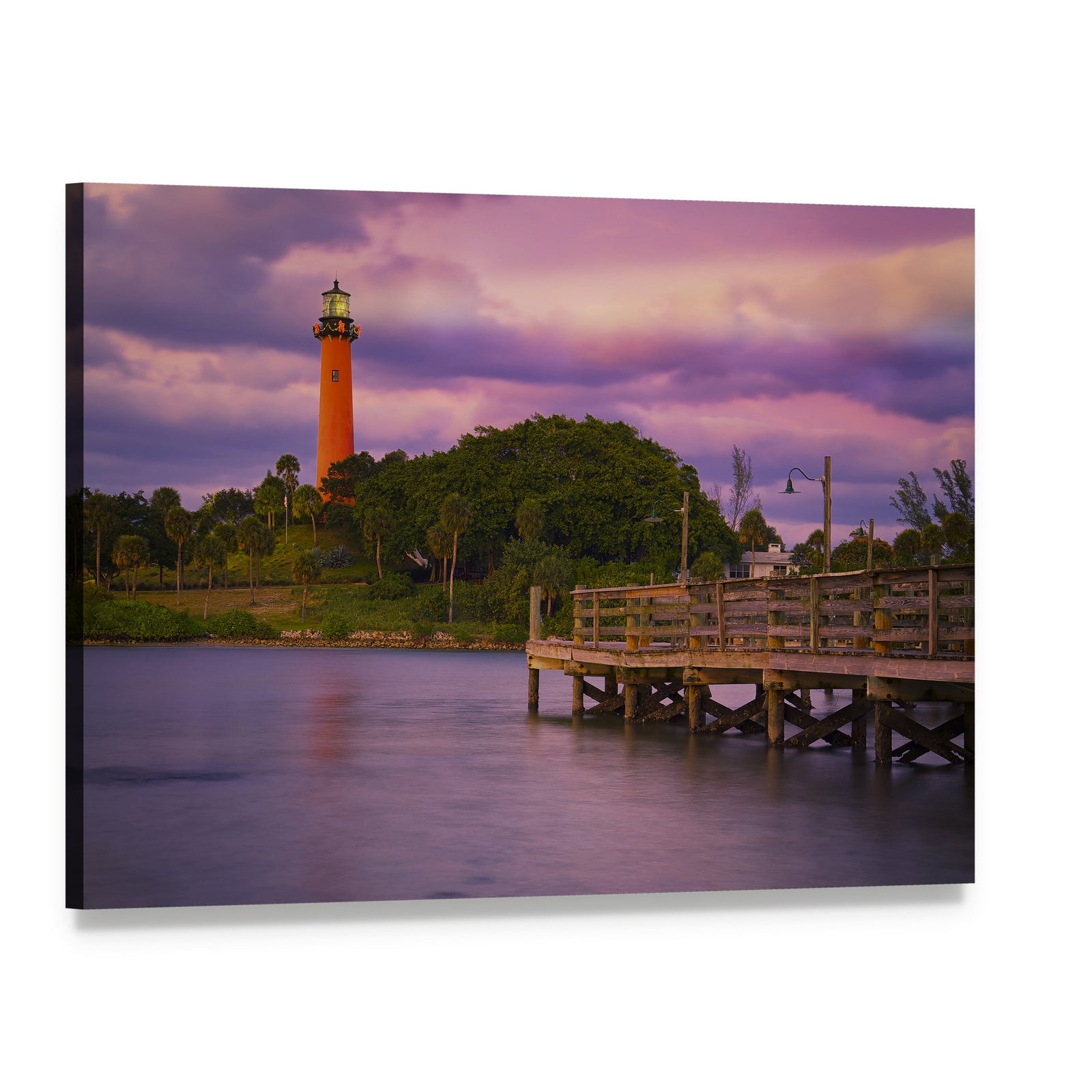 Jupiter Inlet Lighthouse at Dusk Canvas Wall Art, single panel gallery wrapped canvas, angled product view