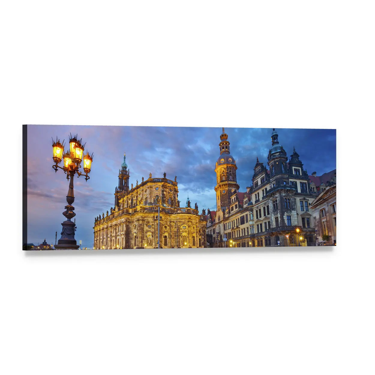 Dresden at Twilight Panoramic Canvas Wall Art, single panel gallery wrapped canvas, angled product view