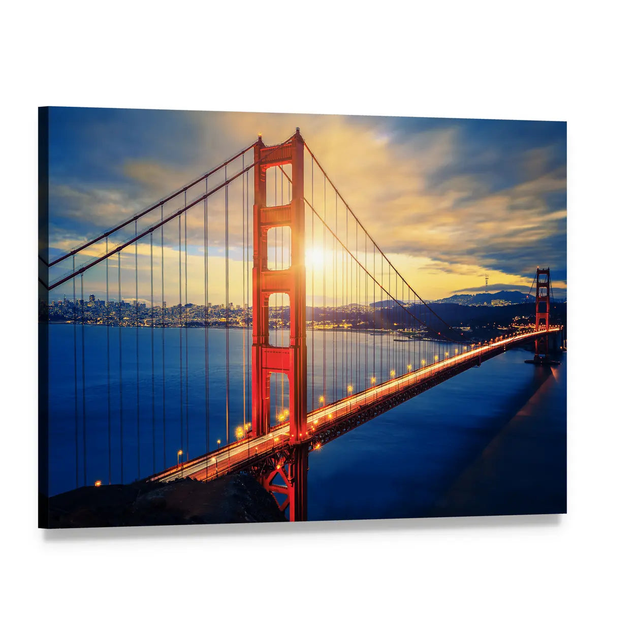 Golden Gate Bridge at Sunset Canvas Wall Art, single panel gallery wrapped canvas, angled product view