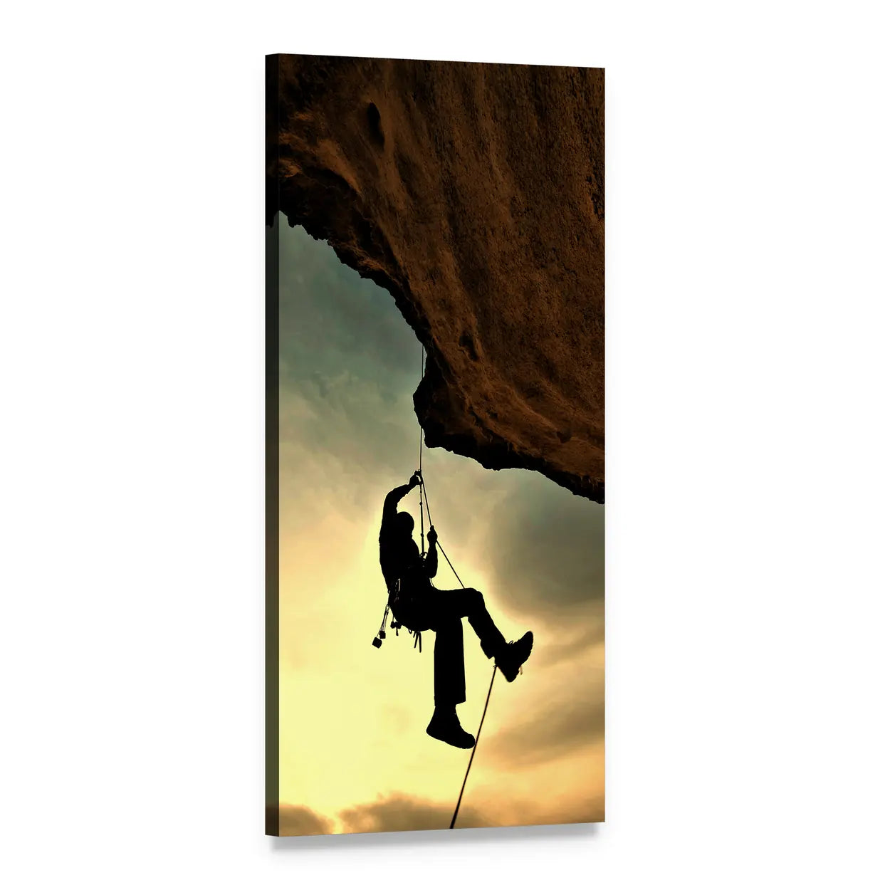 Mountain Climber at Sunset Vertical Canvas Wall Art, 1 panel 1 Vertical layout gallery wrapped canvas set, angled product view