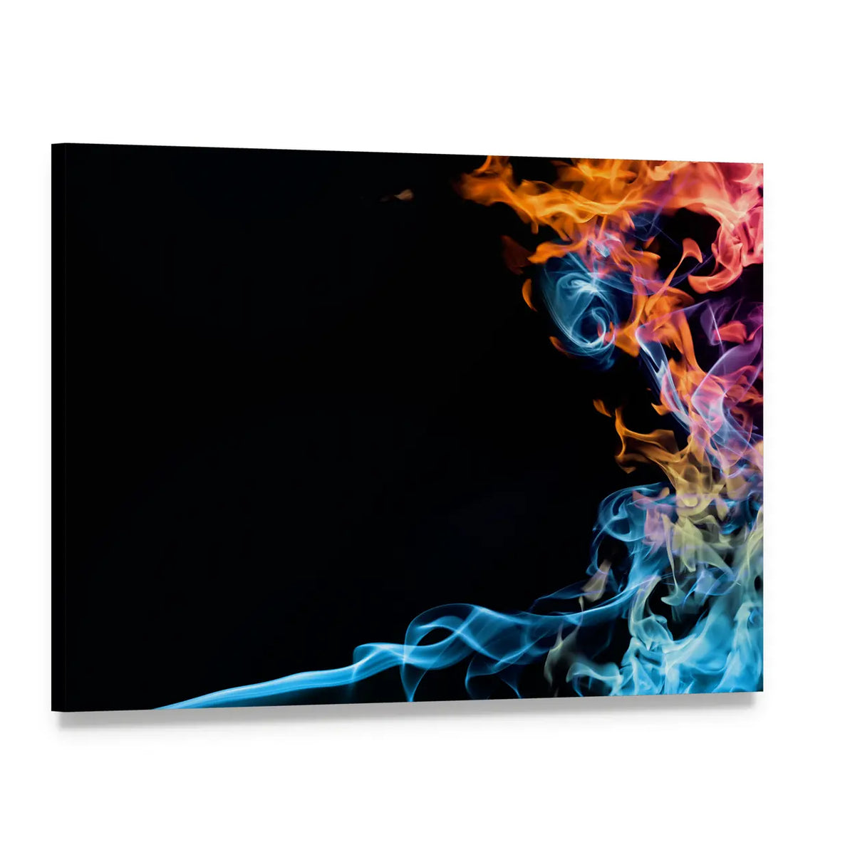 Fire and Smoke Abstract Canvas Wall Art, single panel gallery wrapped canvas, angled product view