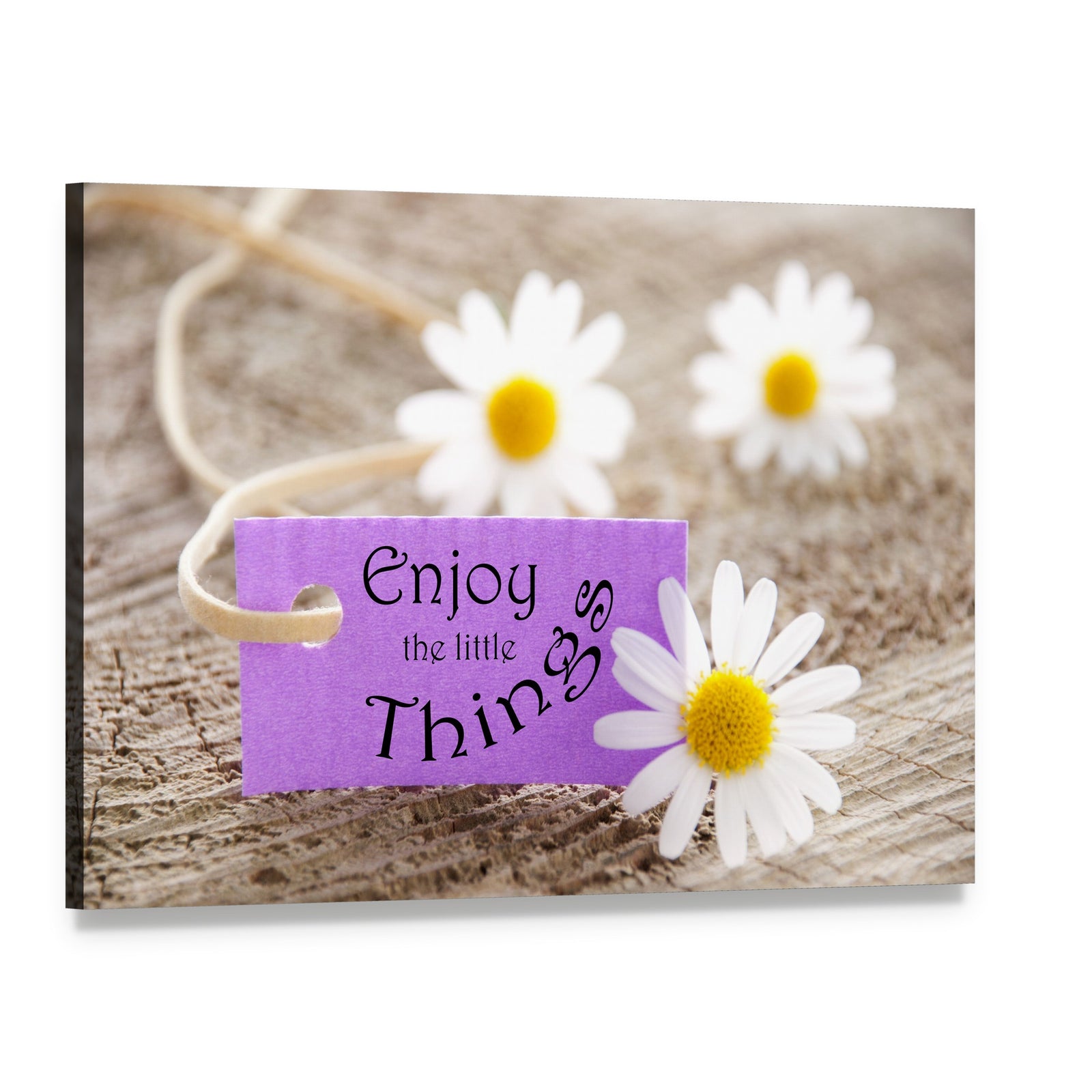 Enjoy the Little Things with Daisies Canvas Wall Art, single panel gallery wrapped canvas, angled product view