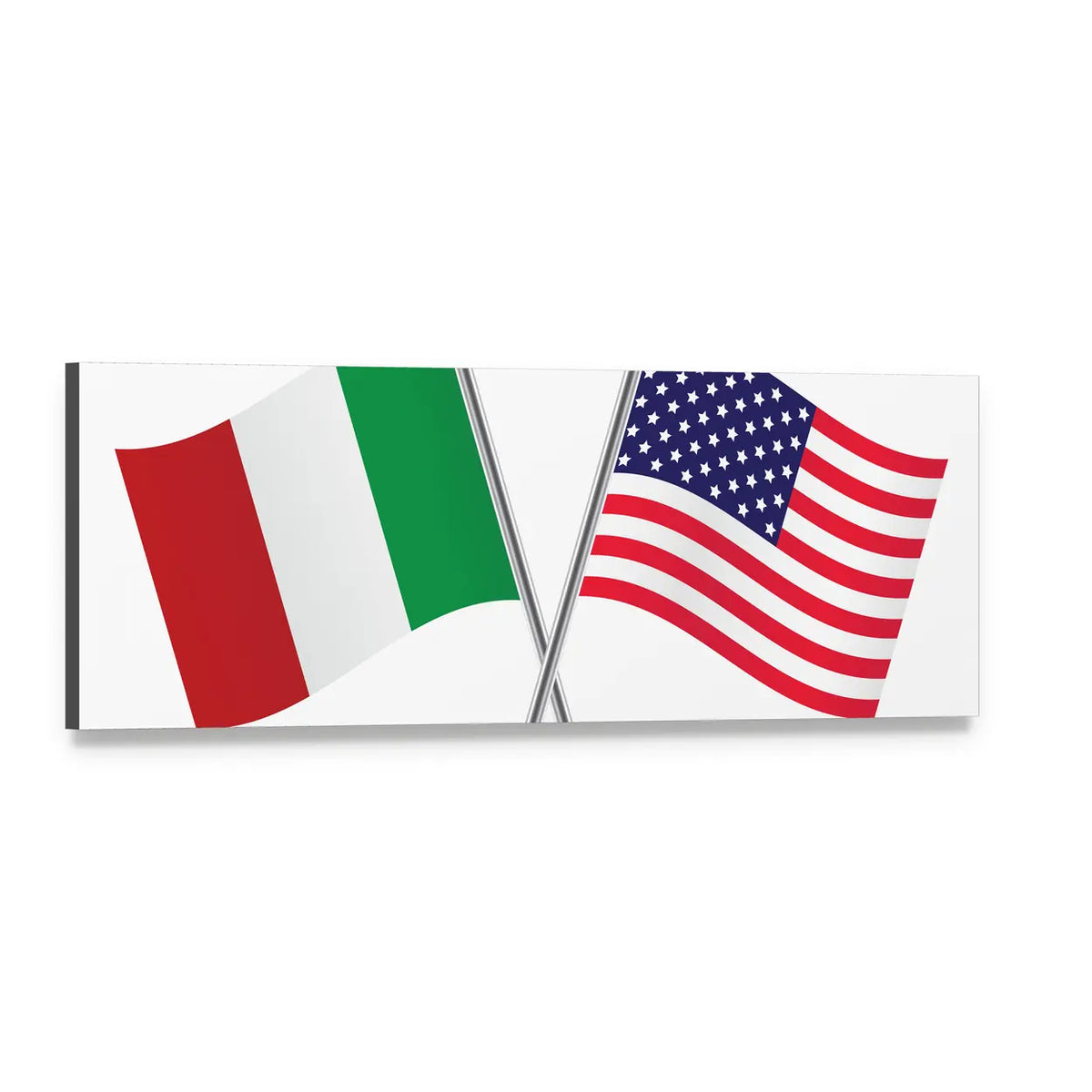 American and Italian Flags Panoramic Canvas Wall Art, single panel gallery wrapped canvas, angled product view
