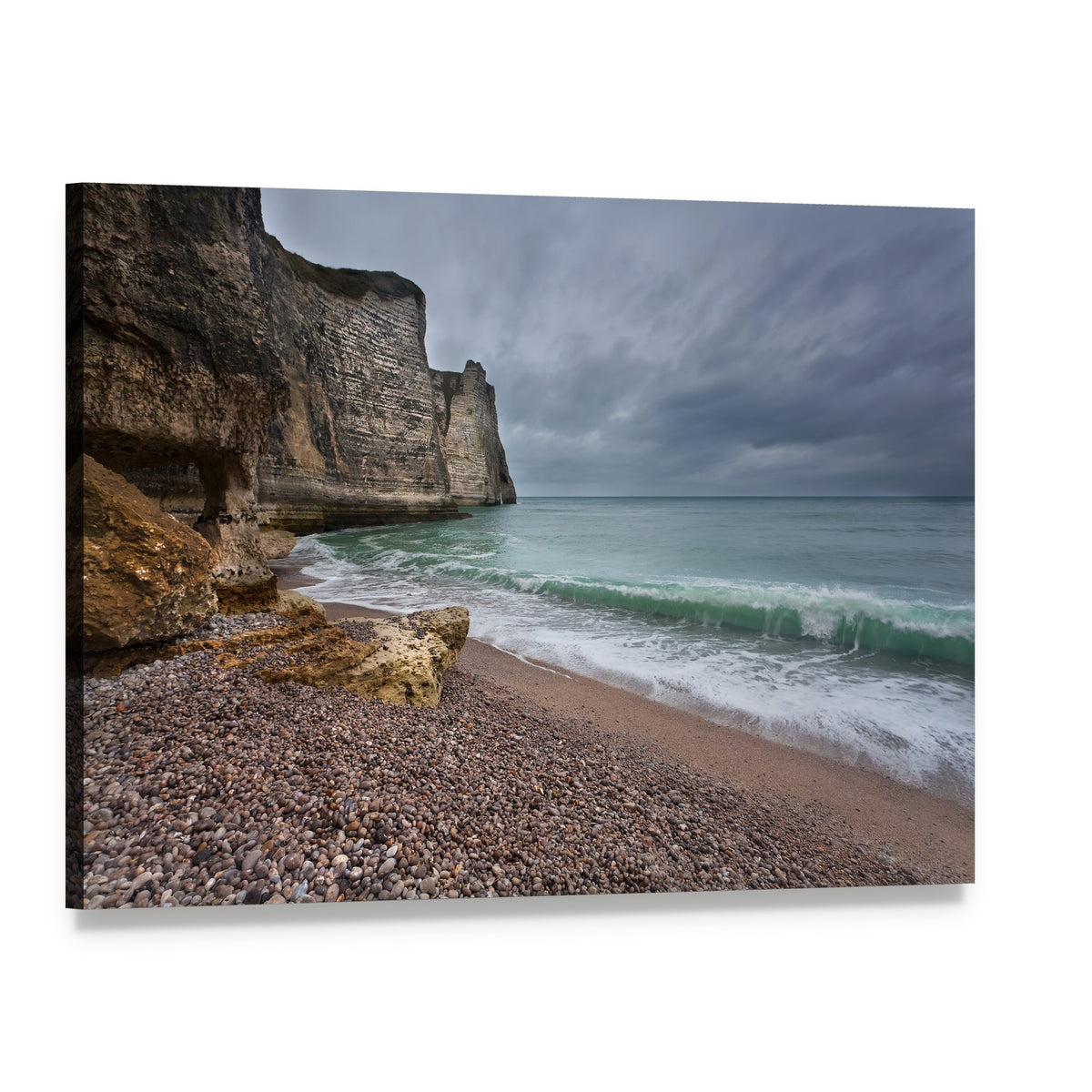 Gloomy Weather on Rocky Coast Canvas Wall Art, single panel gallery wrapped canvas, angled product view