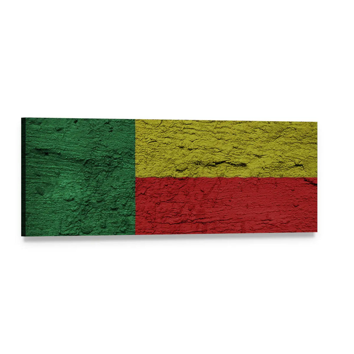 Benin National Flag with Stucco Texture Panoramic Canvas Wall Art, single panel gallery wrapped canvas, angled product view