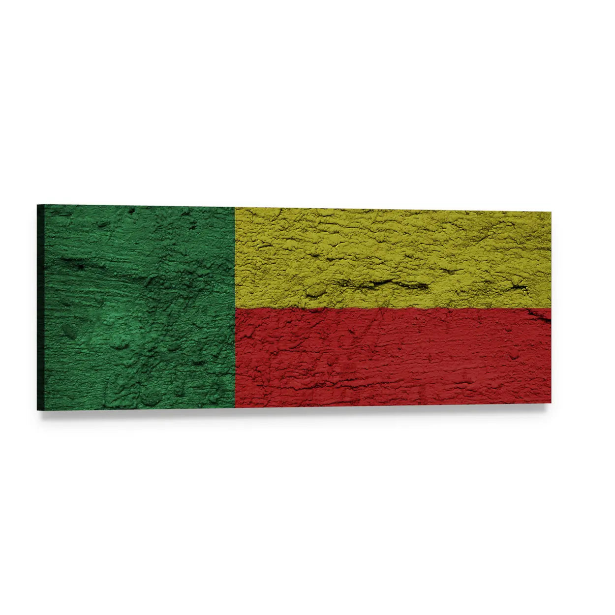 Benin National Flag with Stucco Texture Panoramic Canvas Wall Art, single panel gallery wrapped canvas, angled product view