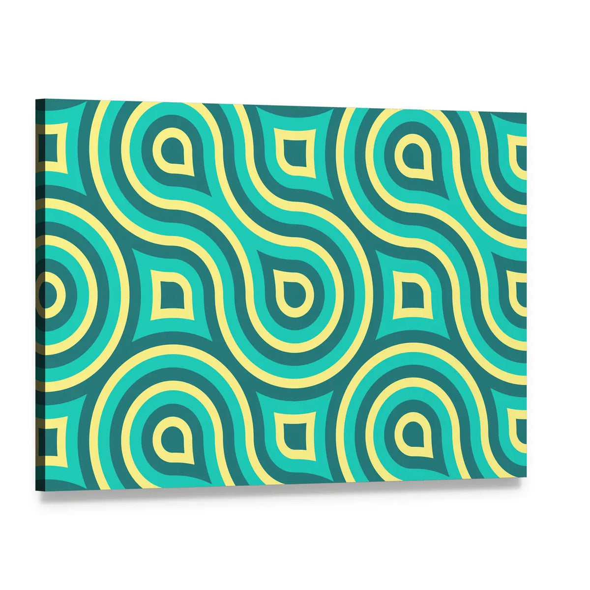Retro Teal Geometric Pattern Canvas Wall Art, single panel gallery wrapped canvas, angled product view