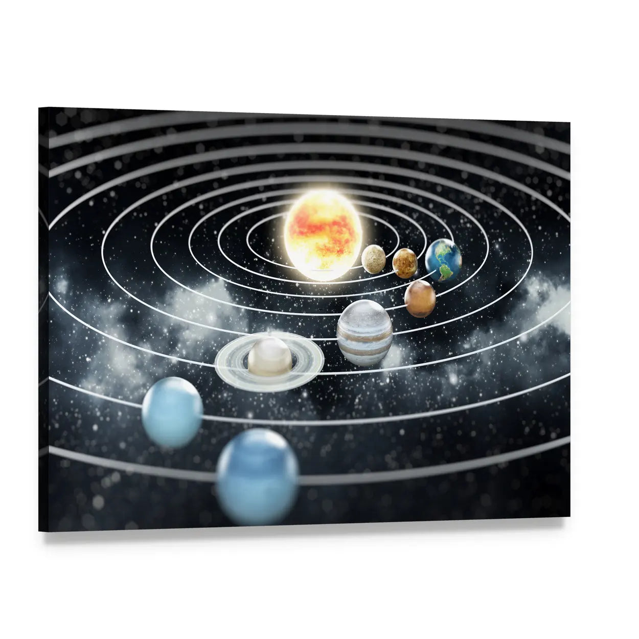 Solar System with Eight Planets Canvas Wall Art, single panel gallery wrapped canvas, angled product view