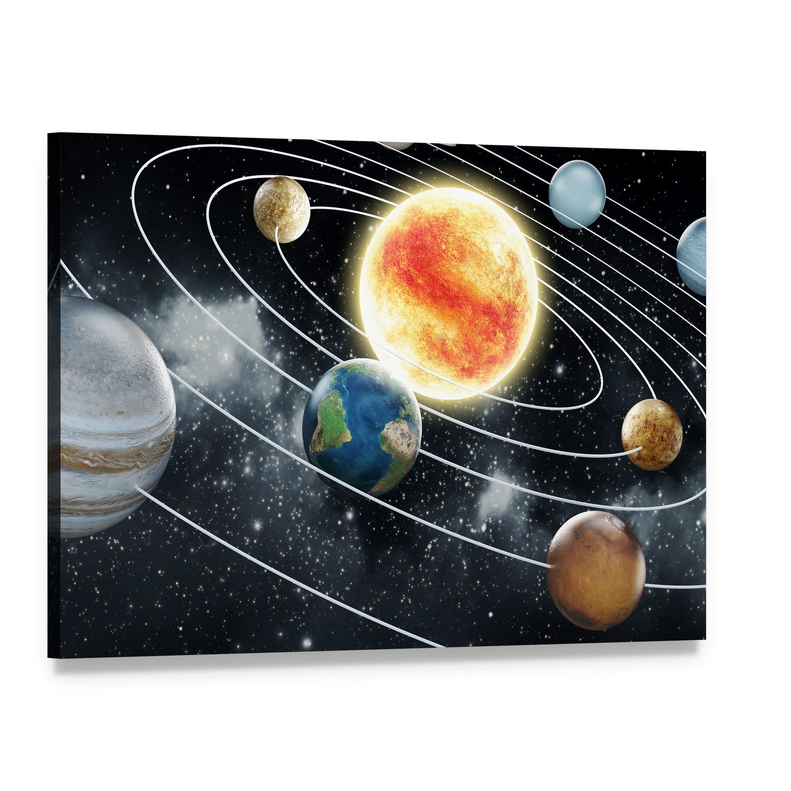 Solar System with Eight Planets Canvas Wall Art, single panel gallery wrapped canvas, angled product view