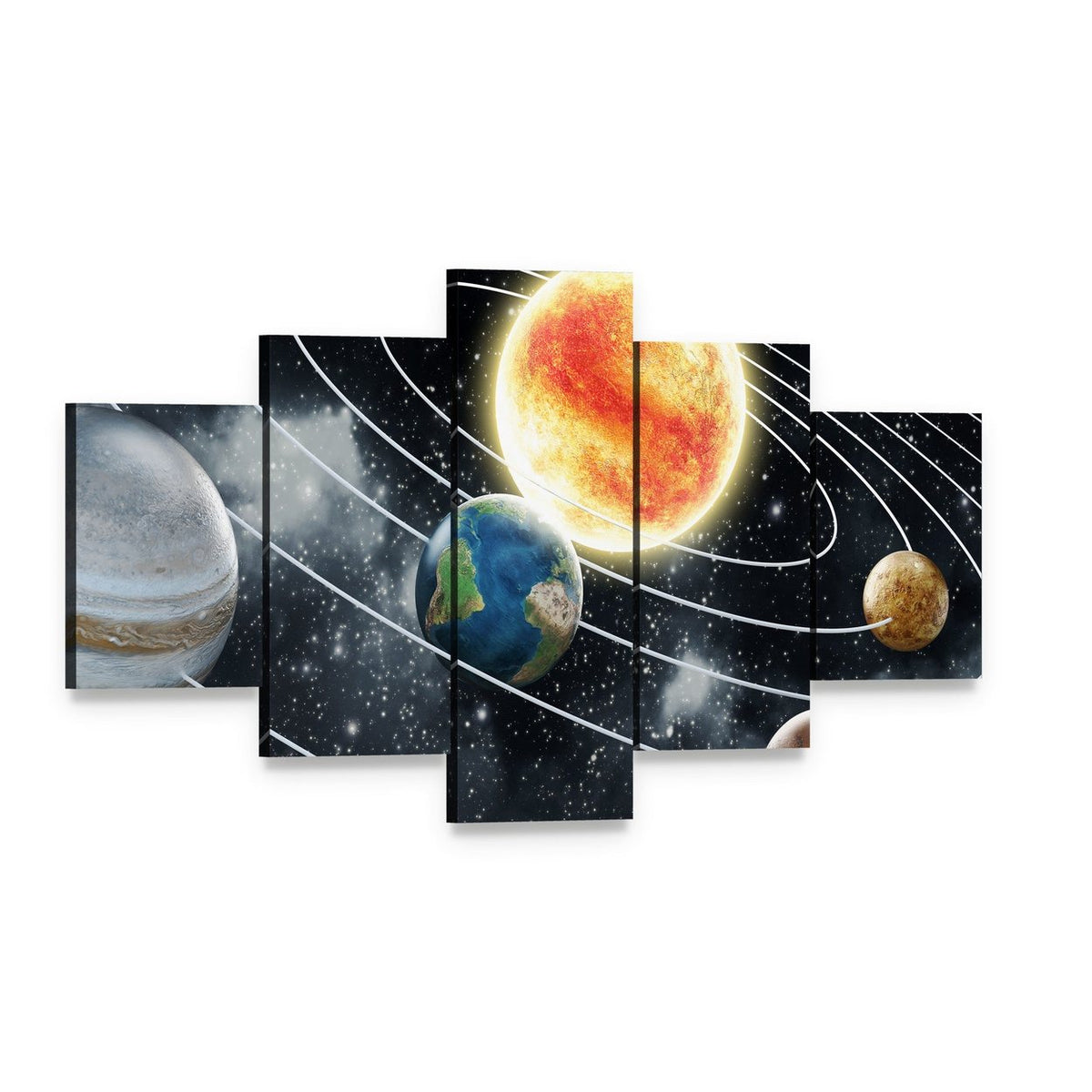 Solar System with Eight Planets Canvas Wall Art, 5 panel 5 Star layout gallery wrapped canvas set, angled product view