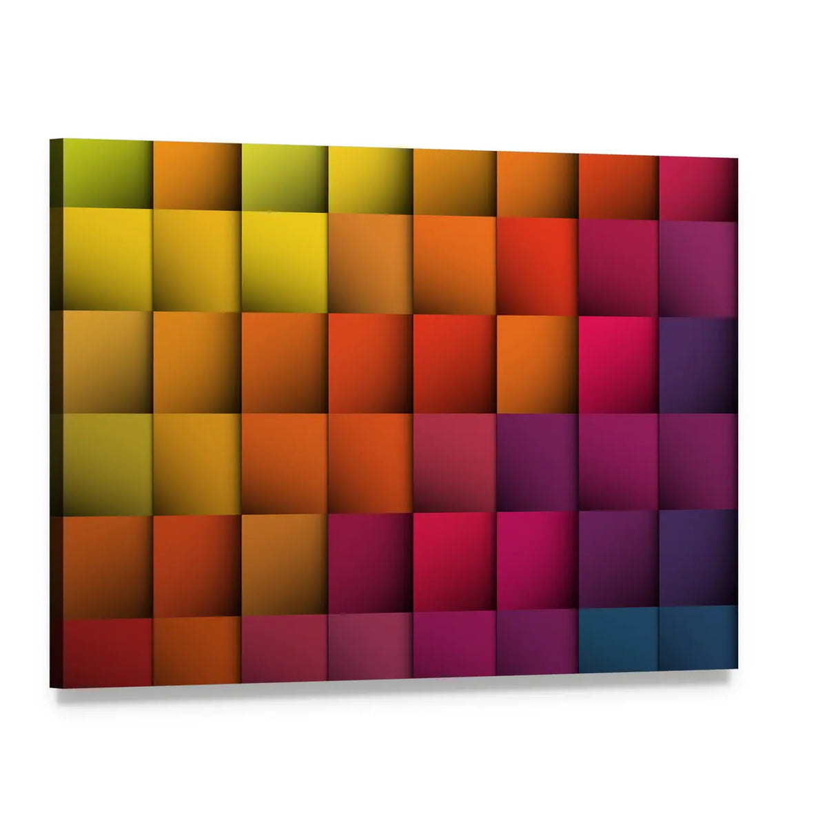 Colorful 3d Cube Grid Canvas Wall Art, single panel gallery wrapped canvas, angled product view