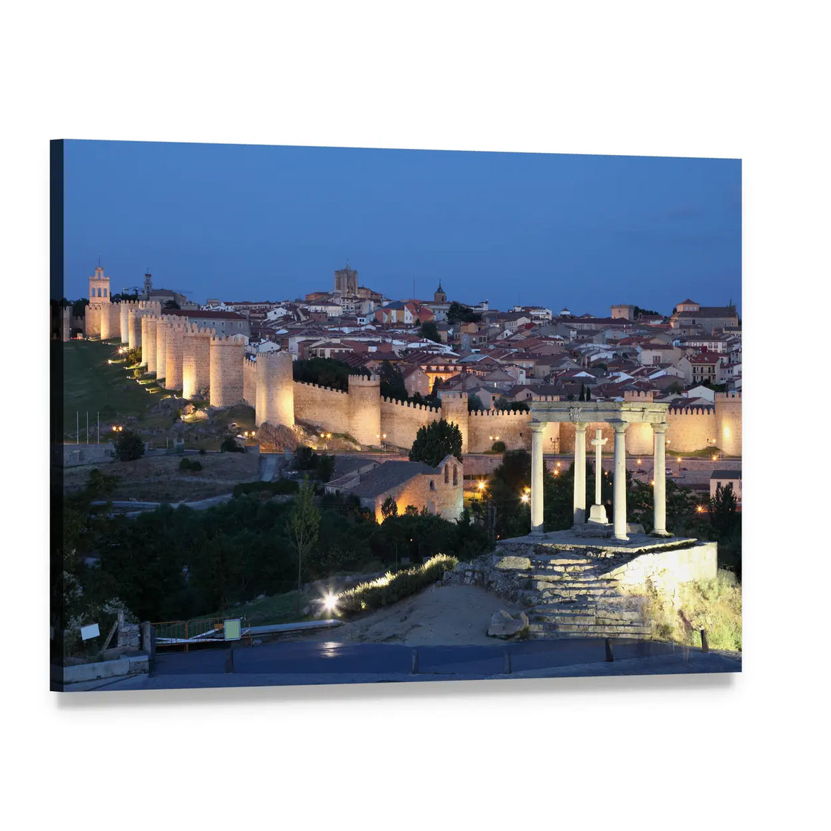 Avila City Walls at Night Canvas Wall Art, single panel gallery wrapped canvas, angled product view