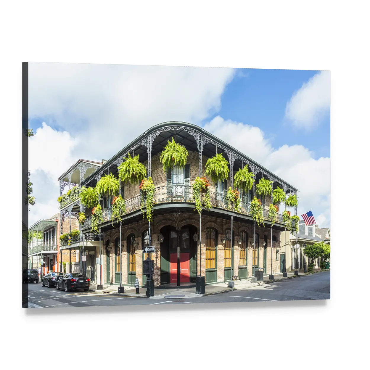 Historic French Quarter Corner Building Canvas Wall Art, single panel gallery wrapped canvas, angled product view