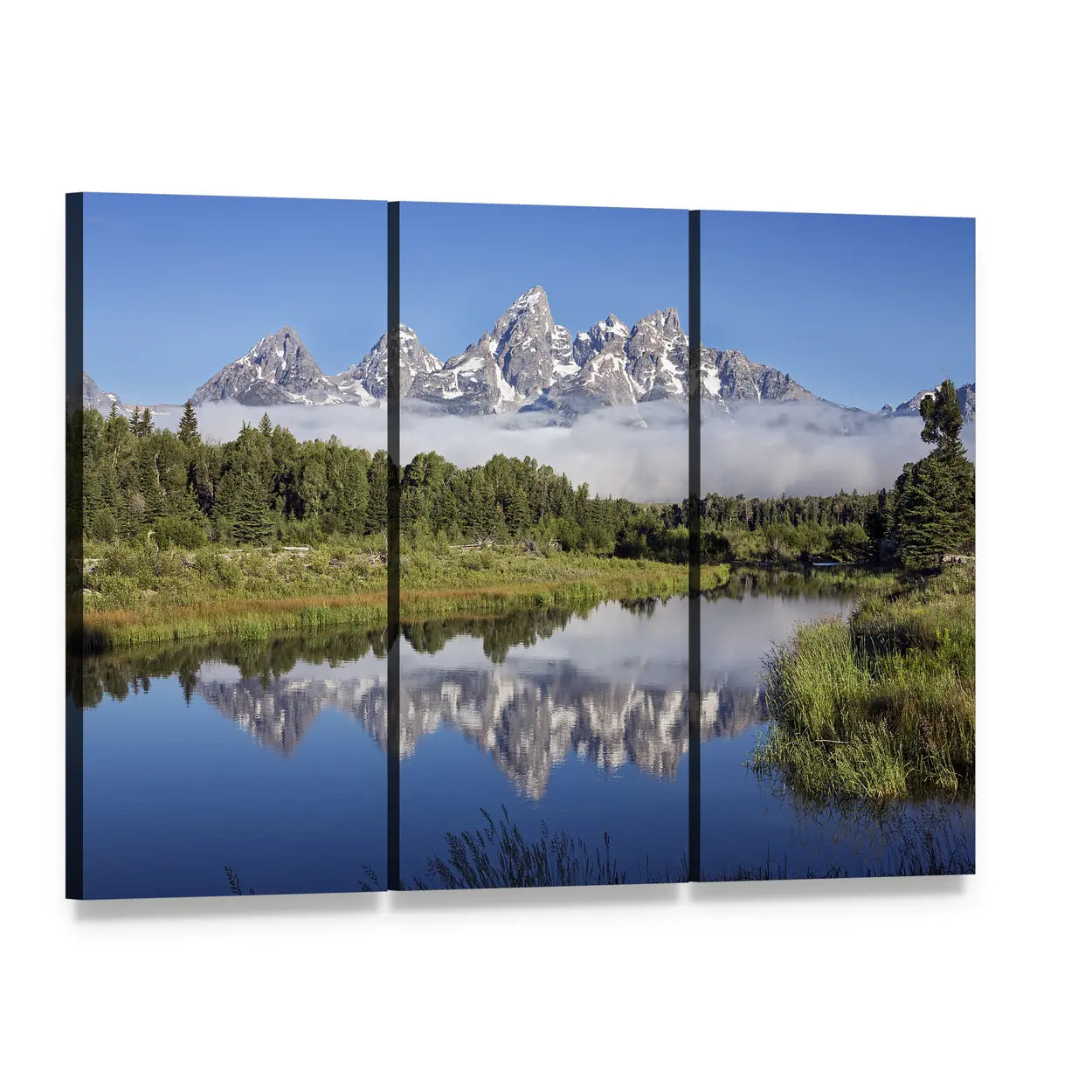 Sank River Reflections Canvas Wall Art, 3 panel 3 Horizontal layout gallery wrapped canvas set, angled product view