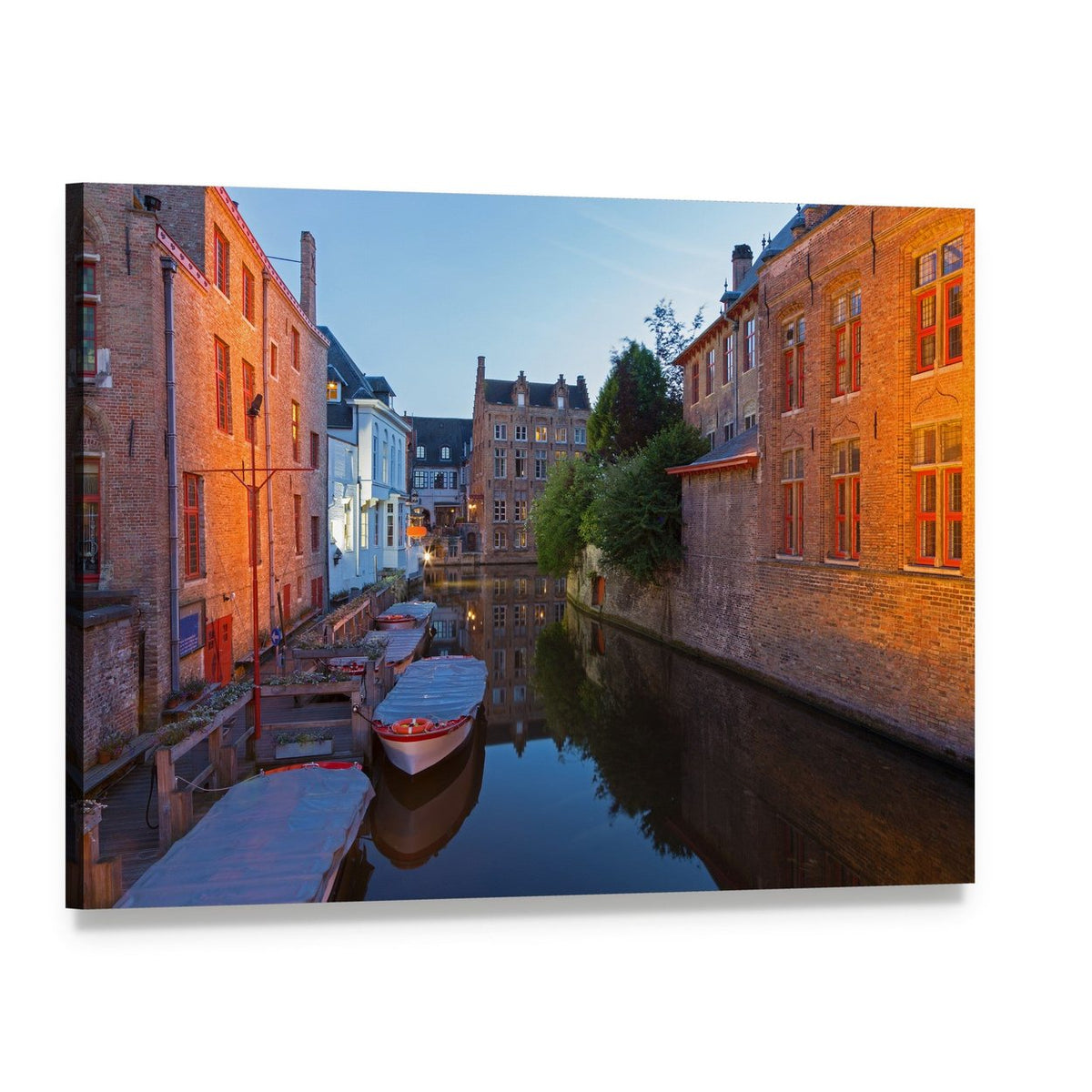 Bruges Canal at Dusk Canvas Wall Art, single panel gallery wrapped canvas, angled product view