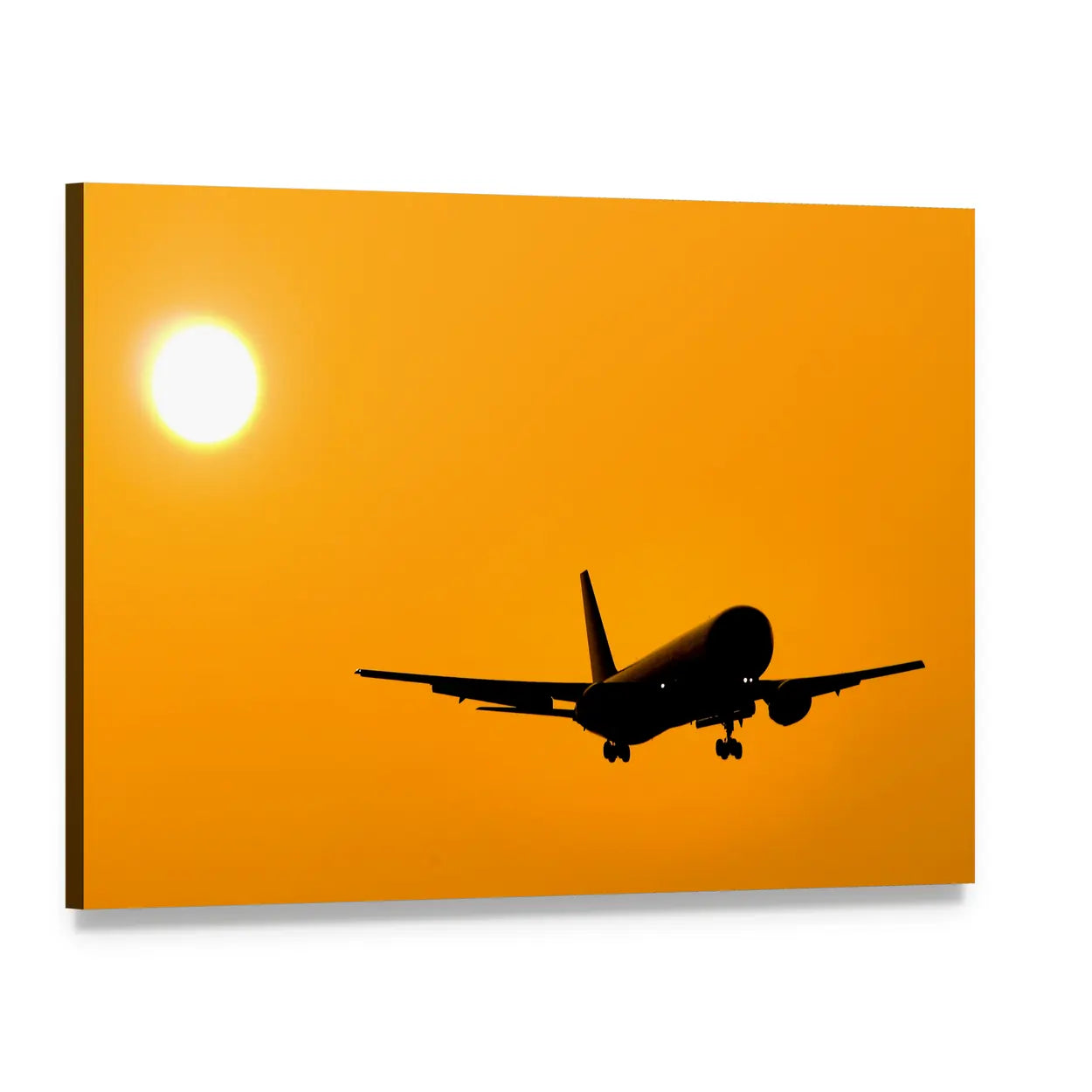 Aircraft Landing At Sunset Canvas Wall Art, single panel gallery wrapped canvas, angled product view