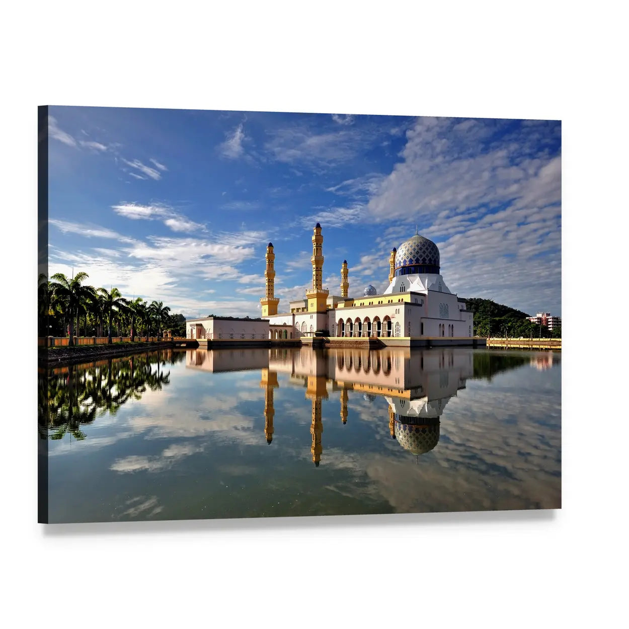 Floating City Mosque In Kota Kinabalu Sabah Borneo Canvas Wall Art, single panel gallery wrapped canvas, angled product view