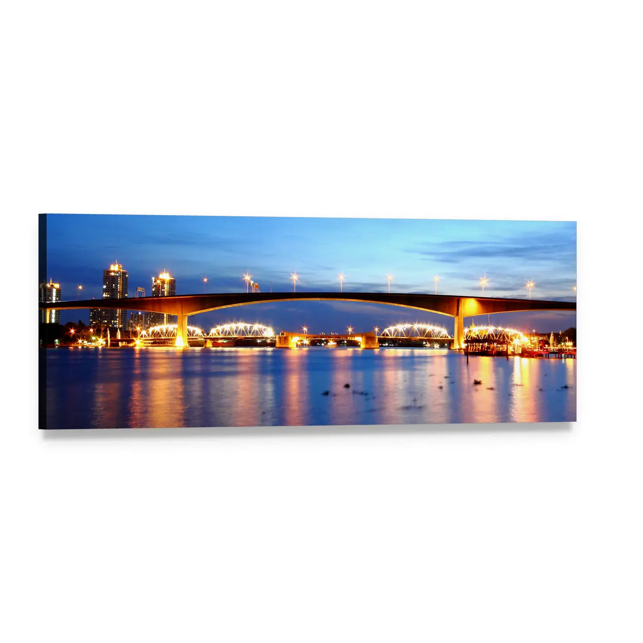 Rama 9 Bridge in Bangkok Panoramic Canvas Wall Art, single panel gallery wrapped canvas, angled product view