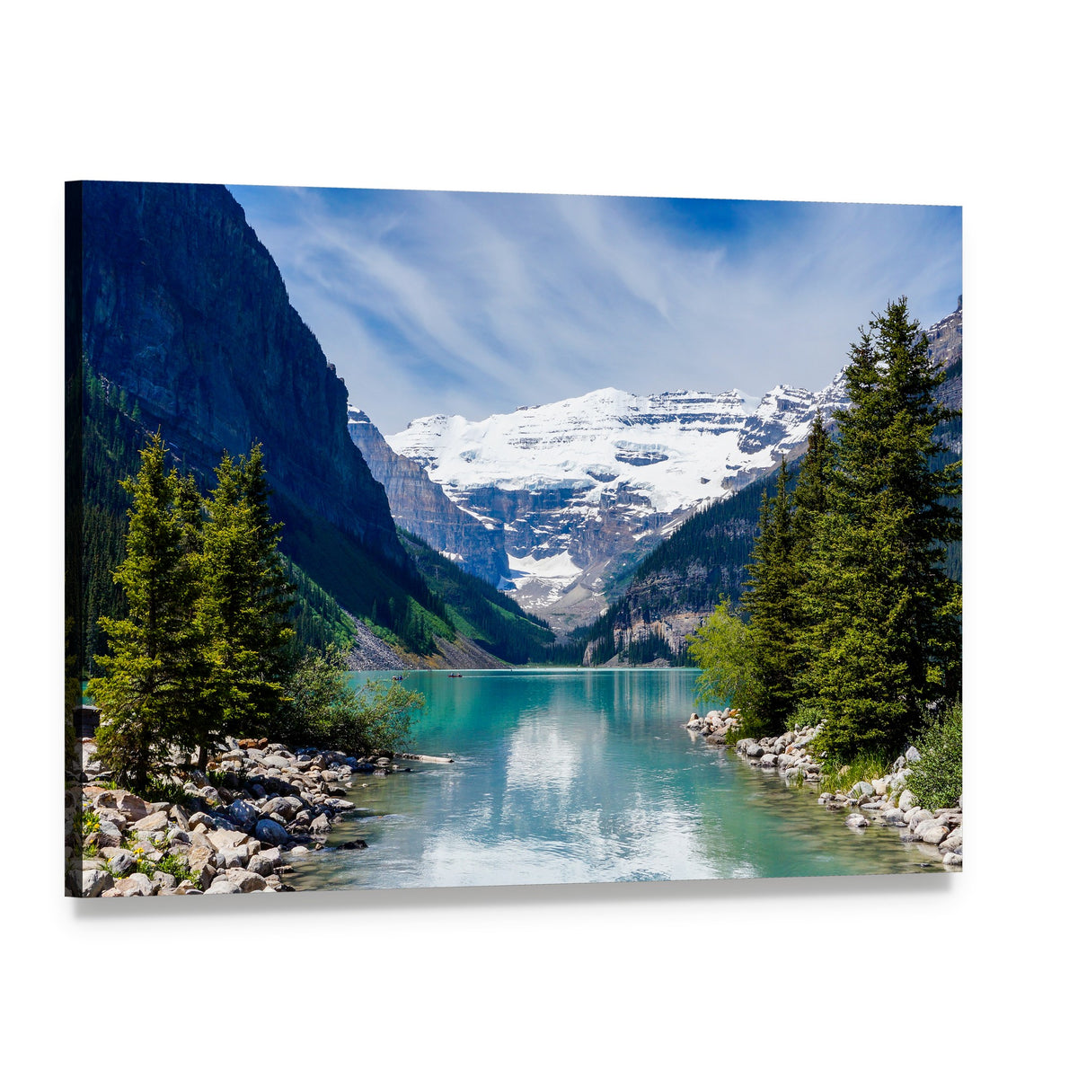 Lake Louise with Snow-capped Mountains Canvas Wall Art, single panel gallery wrapped canvas, angled product view