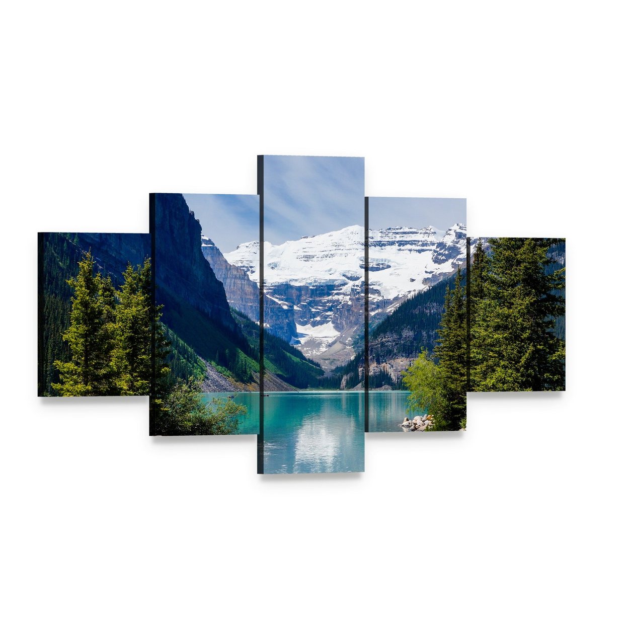 Lake Louise with Snow-capped Mountains Canvas Wall Art, 5 panel 5 Star layout gallery wrapped canvas set, angled product view