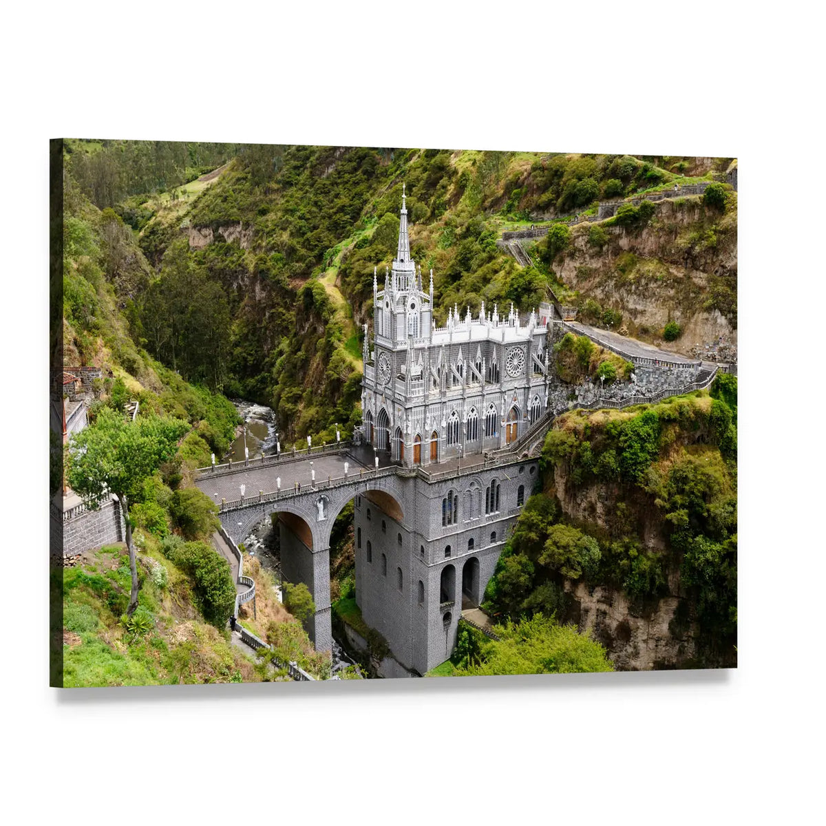 Las Lajas Sanctuary Church Canvas Wall Art, single panel gallery wrapped canvas, angled product view