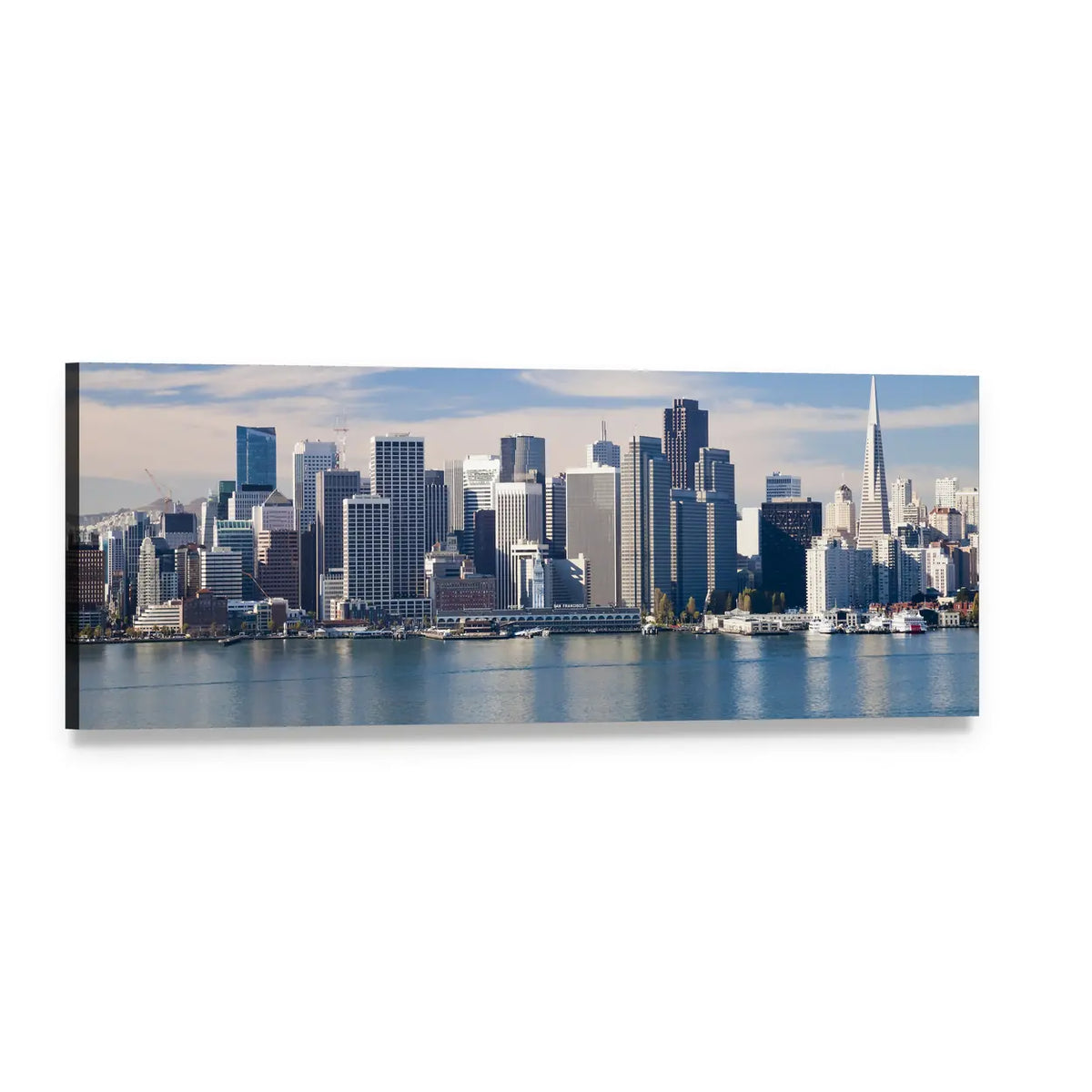 San Francisco Skyline with Transamerica Pyramid Panoramic Canvas Wall Art, single panel gallery wrapped canvas, angled product view