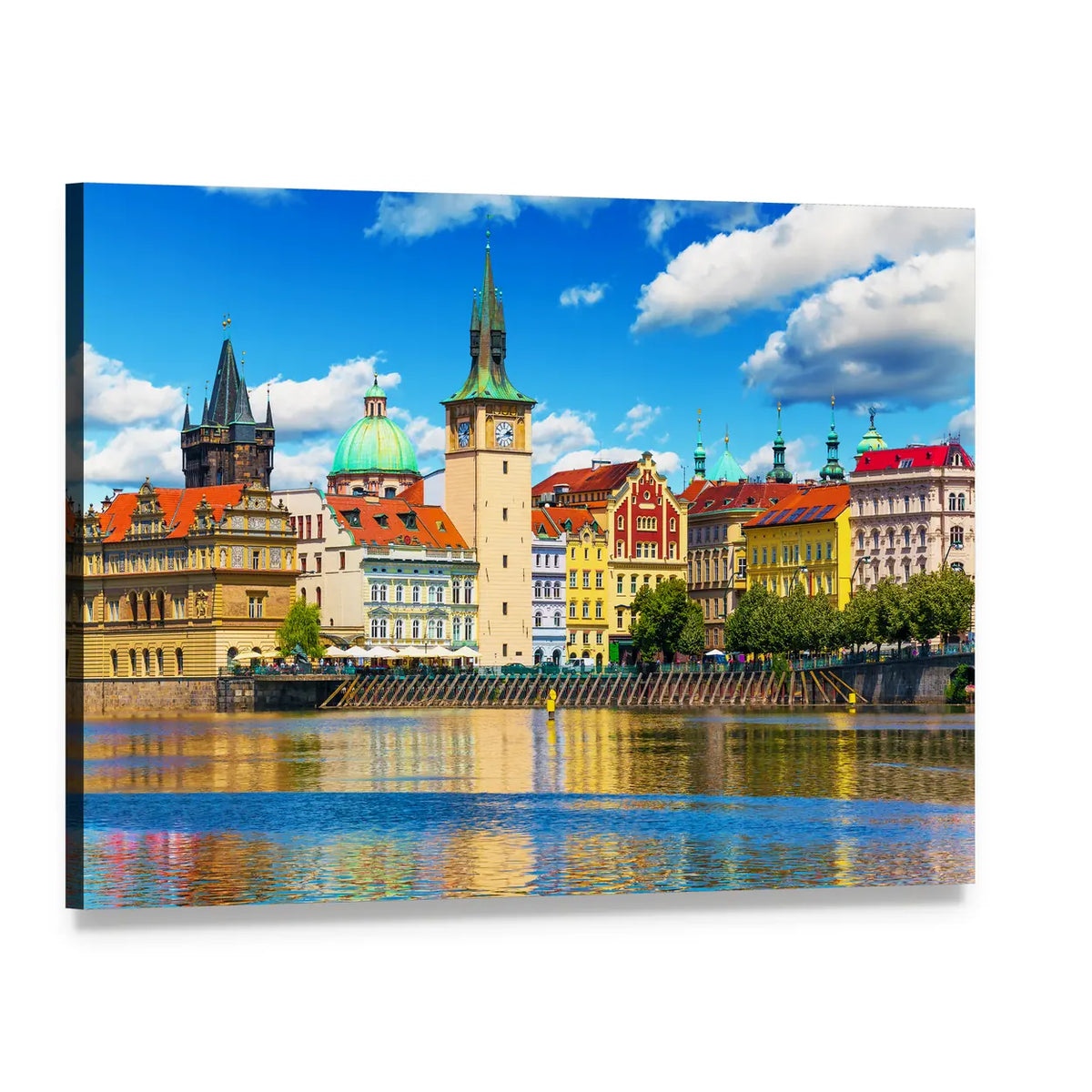 Vltava River Pier in Prague Canvas Wall Art, single panel gallery wrapped canvas, angled product view