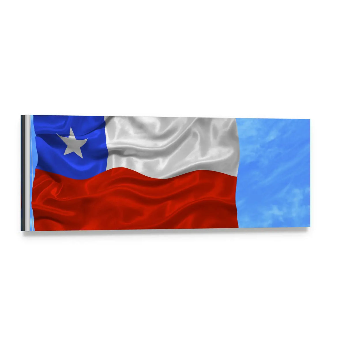 Waving Chilean Flag Panoramic Canvas Wall Art, single panel gallery wrapped canvas, angled product view