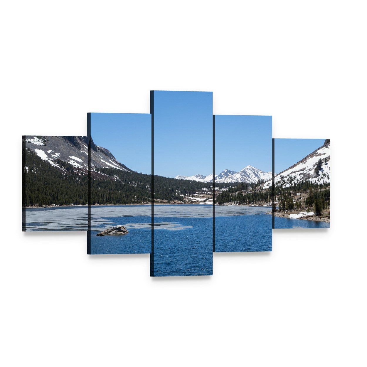 Frozen Lake in Yosemite National Park Canvas Wall Art, 5 panel 5 Star layout gallery wrapped canvas set, angled product view