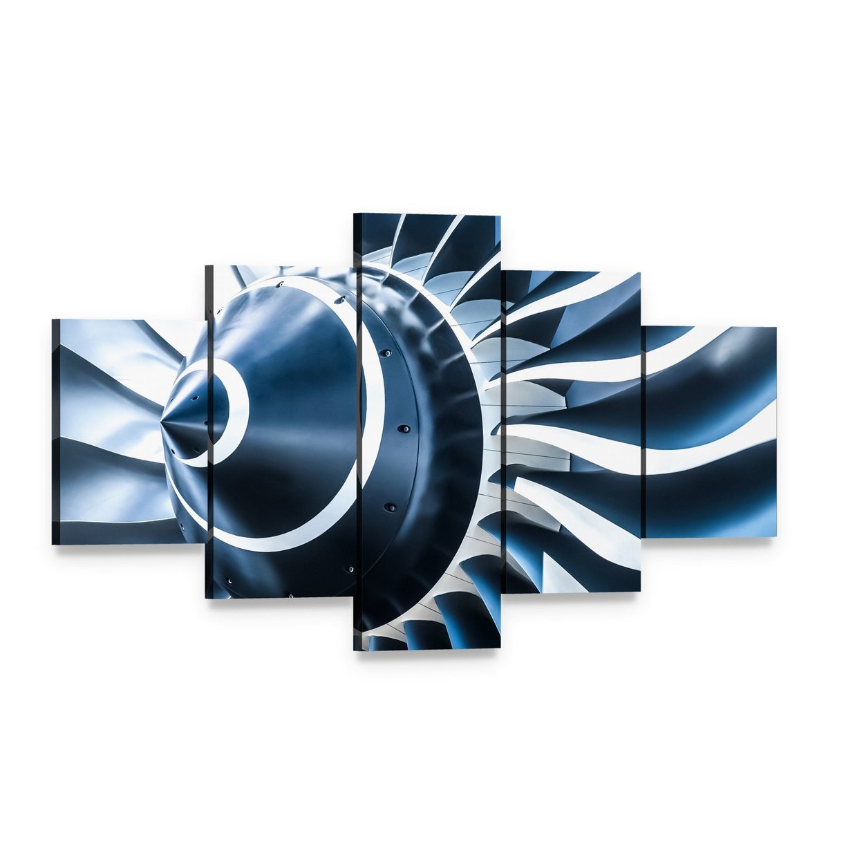 Jet Engine Blades Closeup Canvas Wall Art, 5 panel 5 Star layout gallery wrapped canvas set, angled product view