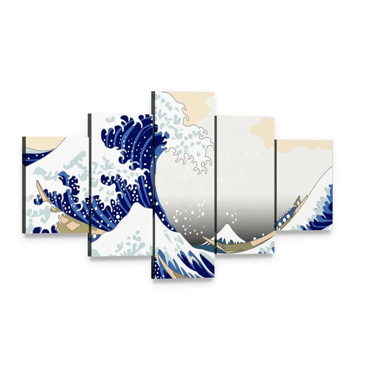 Hokusai Wave with Mount Fuji Canvas Wall Art, 5 panel 5 Star layout gallery wrapped canvas set, angled product view