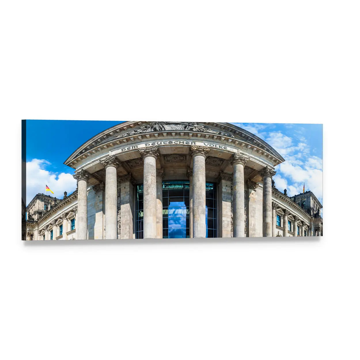 Reichstag Building in Berlin Panoramic Canvas Wall Art, single panel gallery wrapped canvas, angled product view