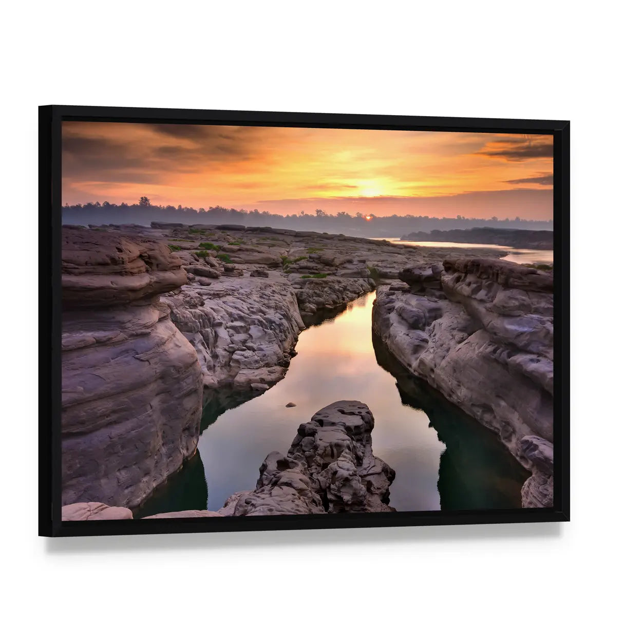 Sunrise At Thailand Grand Canyon Canvas Wall Art, framed canvas in a black floater frame, angled product view