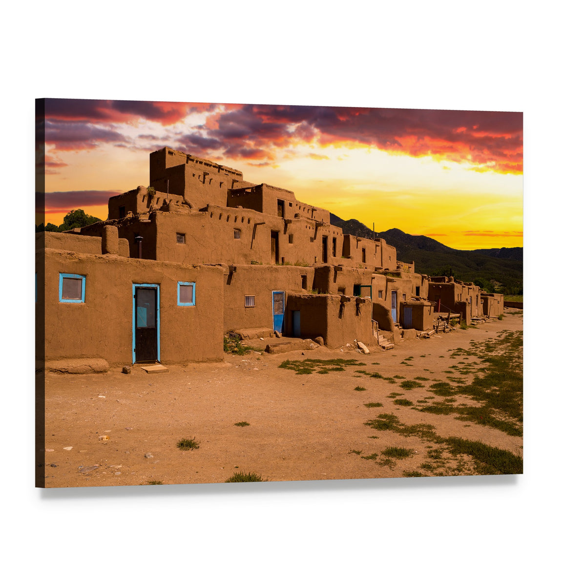 Ancient Adobe City at Sunset Canvas Wall Art, single panel gallery wrapped canvas, angled product view
